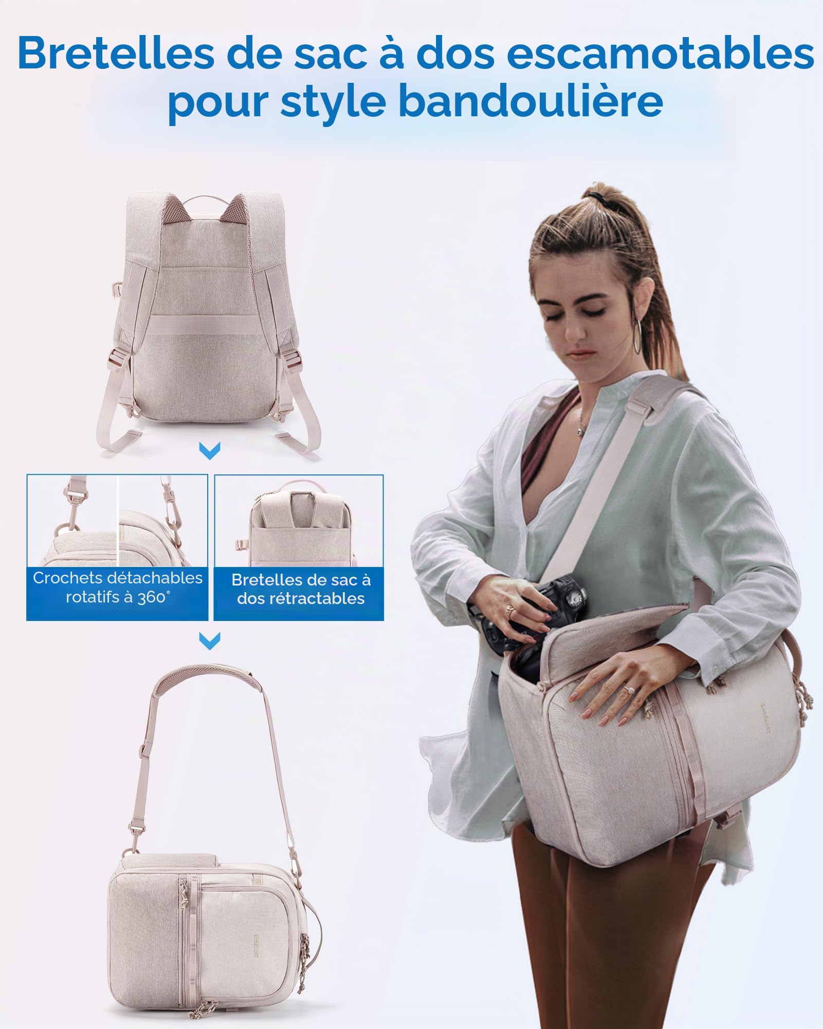 bagsmart Sac à dos pour appareil photo reflex numérique - Petit sac à dos pour appareil photo - Compatible avec les photographes - Bandoulière 2 en 1 - Convient pour iPad 12,9", Sony, Canon, Nikon