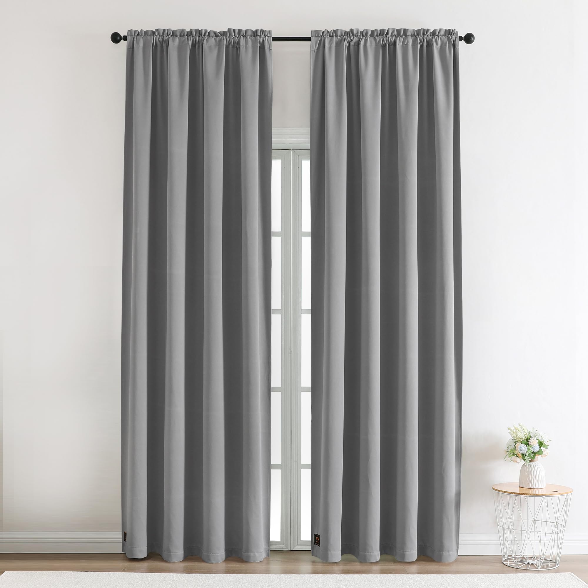 Phating Fire Retardant Curtain,Rod Pocket Flame Resistant Blackout Curtains Room Darkening Drape for School Classroom Dorm Nursing Home(2Panel, Grey, 52X72 inch)