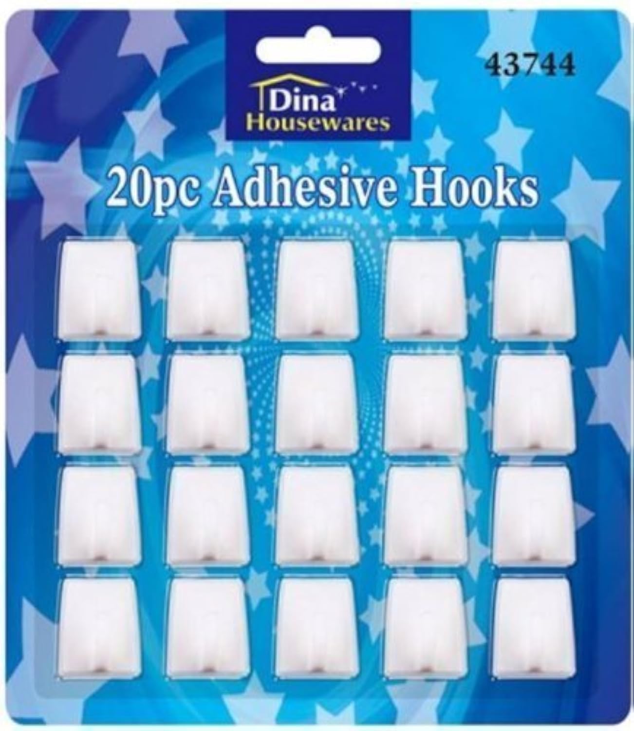 Dina White Pack Of 20 Self Adhesive Hooks Plastic Square Stick On Hook