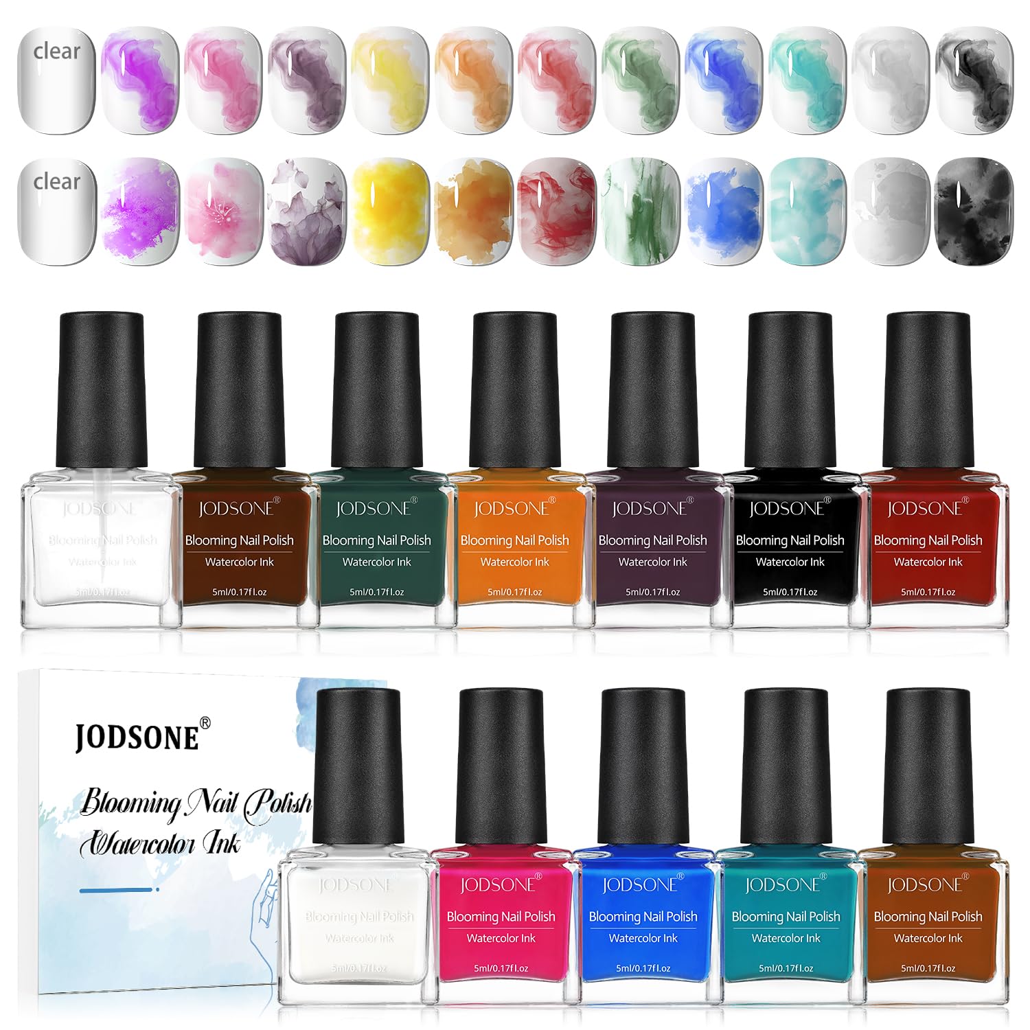 JODSONE Marble Nail Polish, Blooming Marble Ink Gel for Nails 12 Colors Blue Purple Pink Ink Magic Watercolor Blooming Marble Effects Gel Nail Polish at Home DIY Nail Art Flower Design