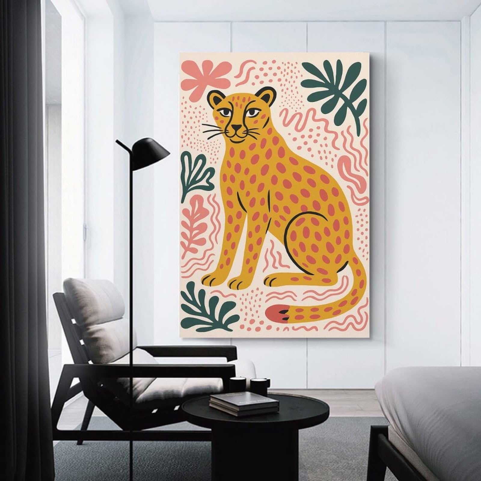 Junmoney Cheetah with Abstract Floral Background Decorative Canvas Print 20x30inch(50x75cm), for Gallery Wall Layouts in Home Or Office, Home Wall Art for Statement Displays
