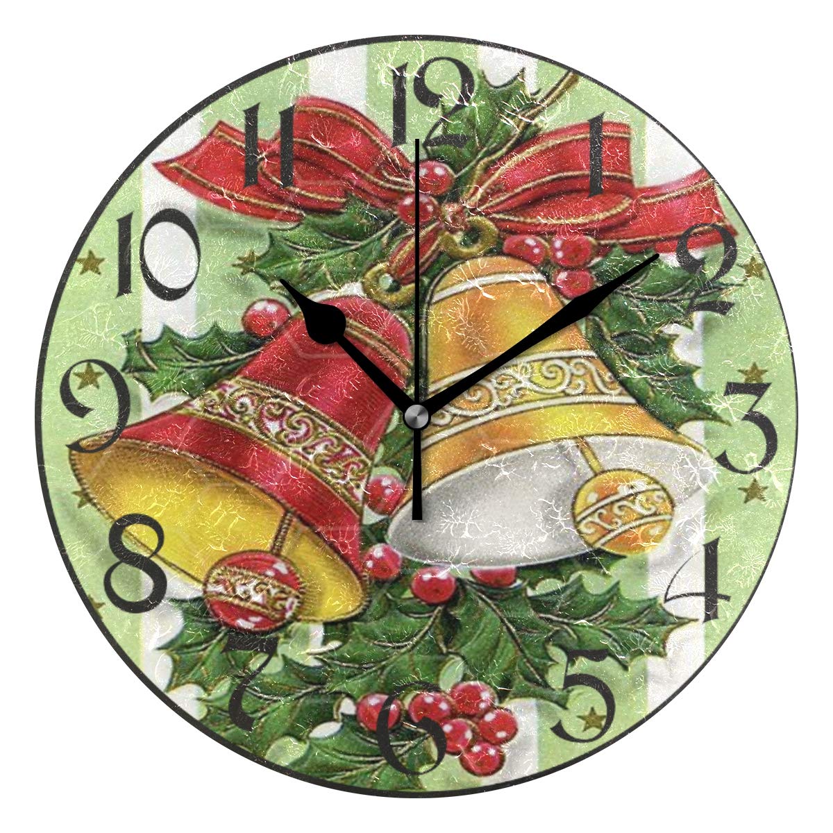PfrewnChristmas Bell Snowflake Wall Clock Silent Non Ticking Winter Cardinal Bird Clocks Battery Operated Vintage Desk Clock 10 Inch Quartz Analog Quiet Bedroom Living Room Home Decor