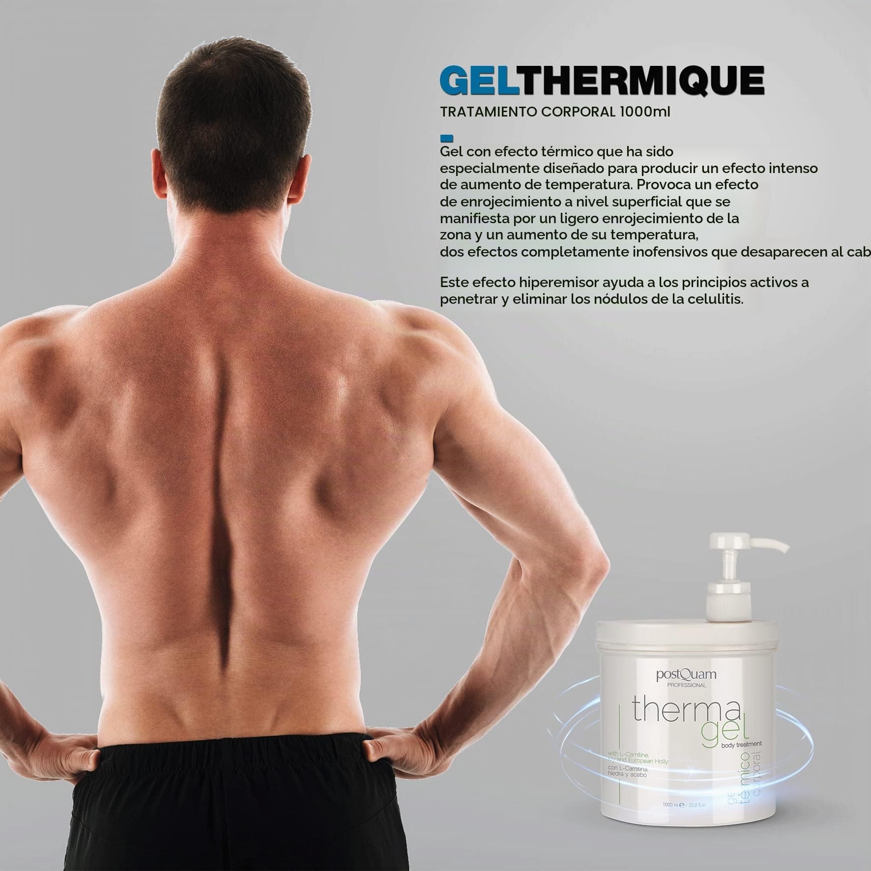 Postquam Thermagel Corporal 1000 ml – Gel Térmico Efecto Calor para Masaje Corporal – Tratamiento Anticelulítico con L-Carnitina, Hiedra y Acebo