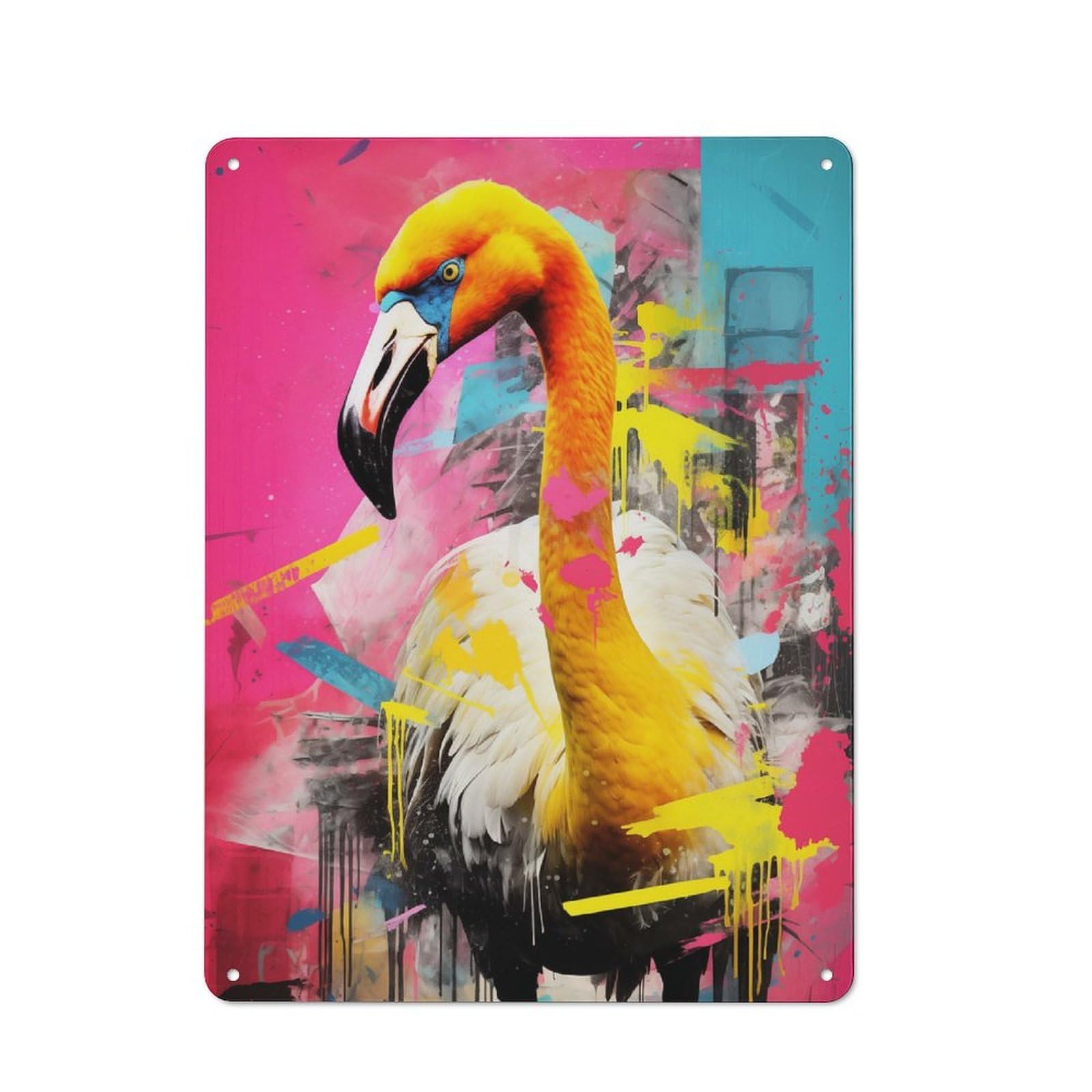 Junmoney Flamingo Graffiti Metal Sign 40X30cm With For Workshop Wall, Vintage Decor, A Decorative Christmas Gift For Metal Sign Collectors