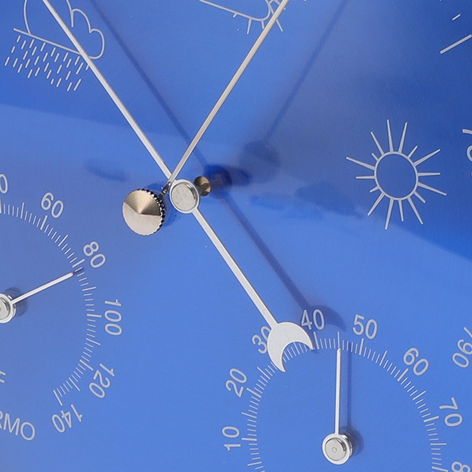 Station météo 3 en 1, Keenso Thermomètre baromètre hygromètre en Alliage d'aluminium, Cadran Bleu 180 mm, À Suspendre intérieur/extérieur, Idéal pour Maison, Jardin, Garage
