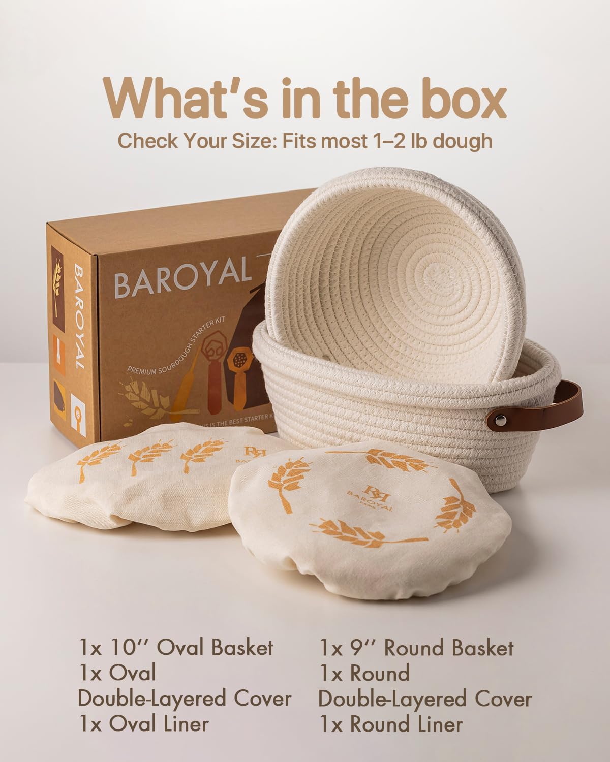 Crispier Crust Cotton Rope Banneton Bread Proofing Basket Set, Oval & Round Bread Baskets with Liners & Covers for Artisan Bread Baking, Sourdough Bread Baking Supplies(Off White) - Image 6