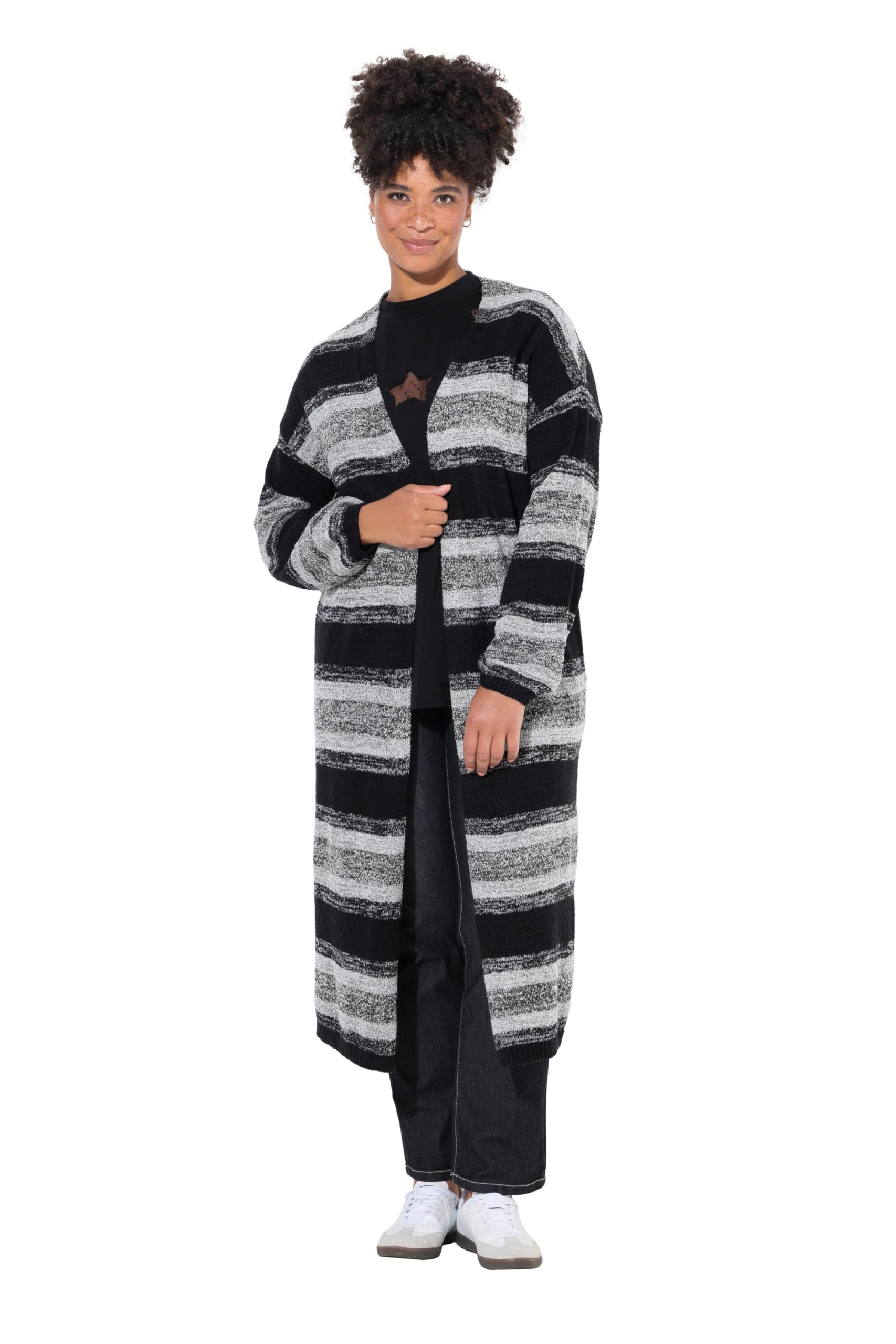 Janet & Joyce Damen große Größen Übergrößen Plus Size Strickjacke, extra lang, offene Form, Blockstreifen 834765