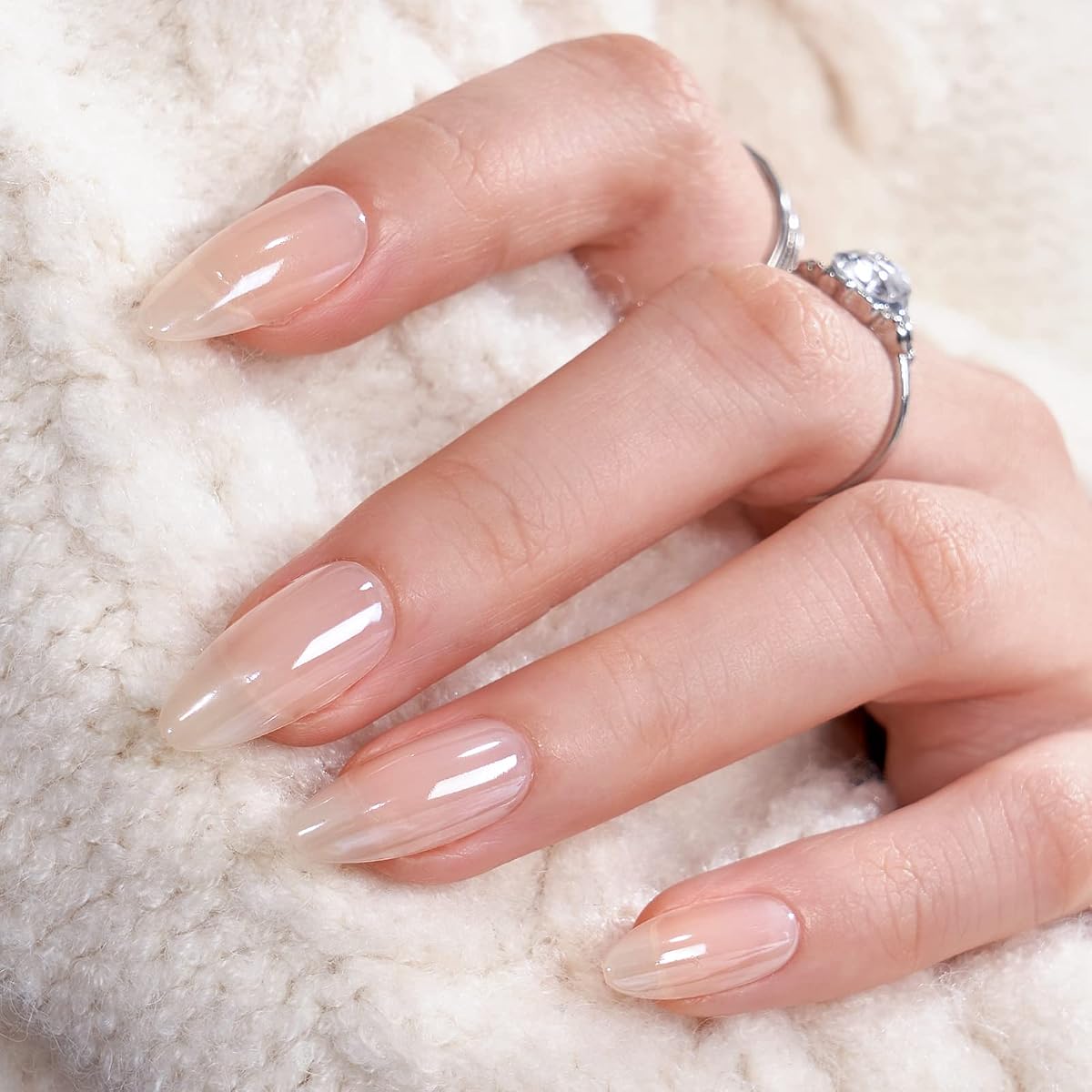 BTArtbox Press On Nails, Glazed Donut, Medium Almond, Chrome Nude, 32Ct | 2+ Weeks Wear, Salon-Quality Natural Nails, 10-Minute Easy Daily Application, Fast Removal, 16 Sizes, All-in-One Complete Kit