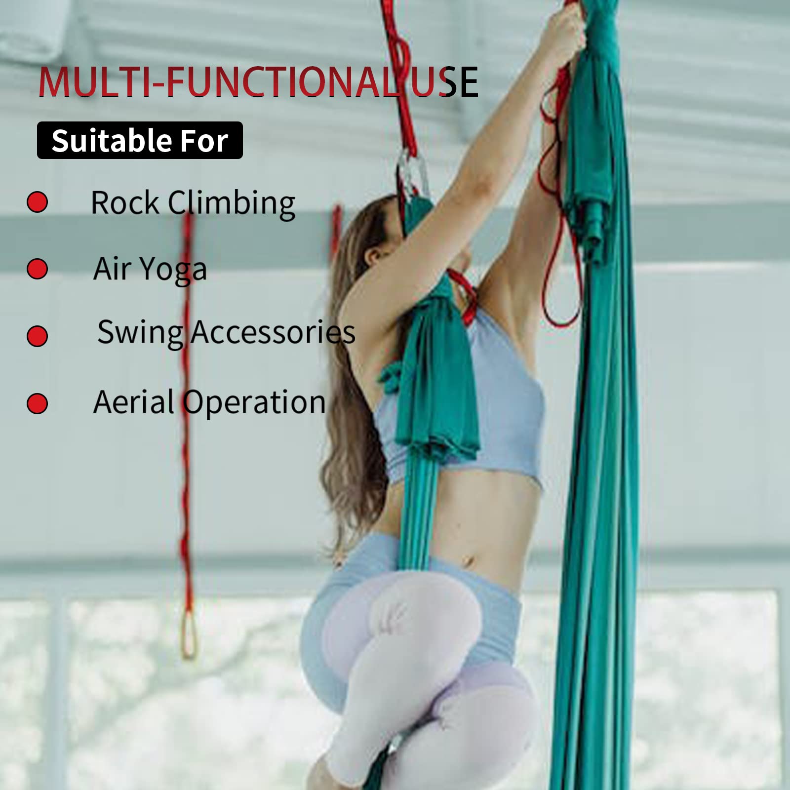 Correa de cadena de margaritas para hamaca de yoga aérea, fuerte 22 kN ajustable con 10 bucles, no elástica, correa de escalada de nailon para yoga aéreo, columpio, hamaca, suspensión