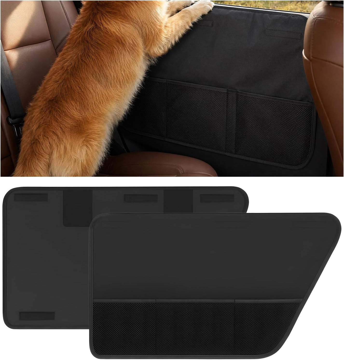 2PCS Car Door Protector for Dogs, Waterproof Oxford Auto Door Scratch Guard Covers with Mesh Pockets, Anti-Scratch Side Panel Protector for Cars Trucks SUVs RVs, Car Accessories