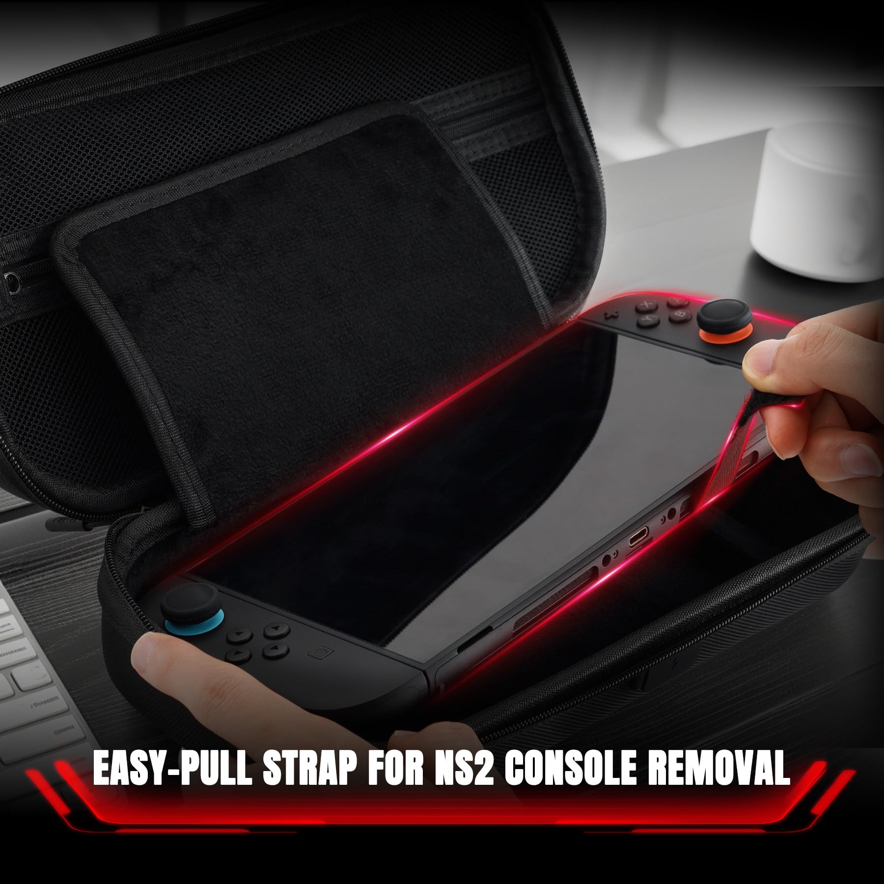 playvital Custodia per Nintendo Switch 2 con Porta di Ricarica, Borsa da Viaggio Case Portatile con 10 Slot per Schede di Gioco, Accessori Protettivi Antiurto per Switch 2 - Nero