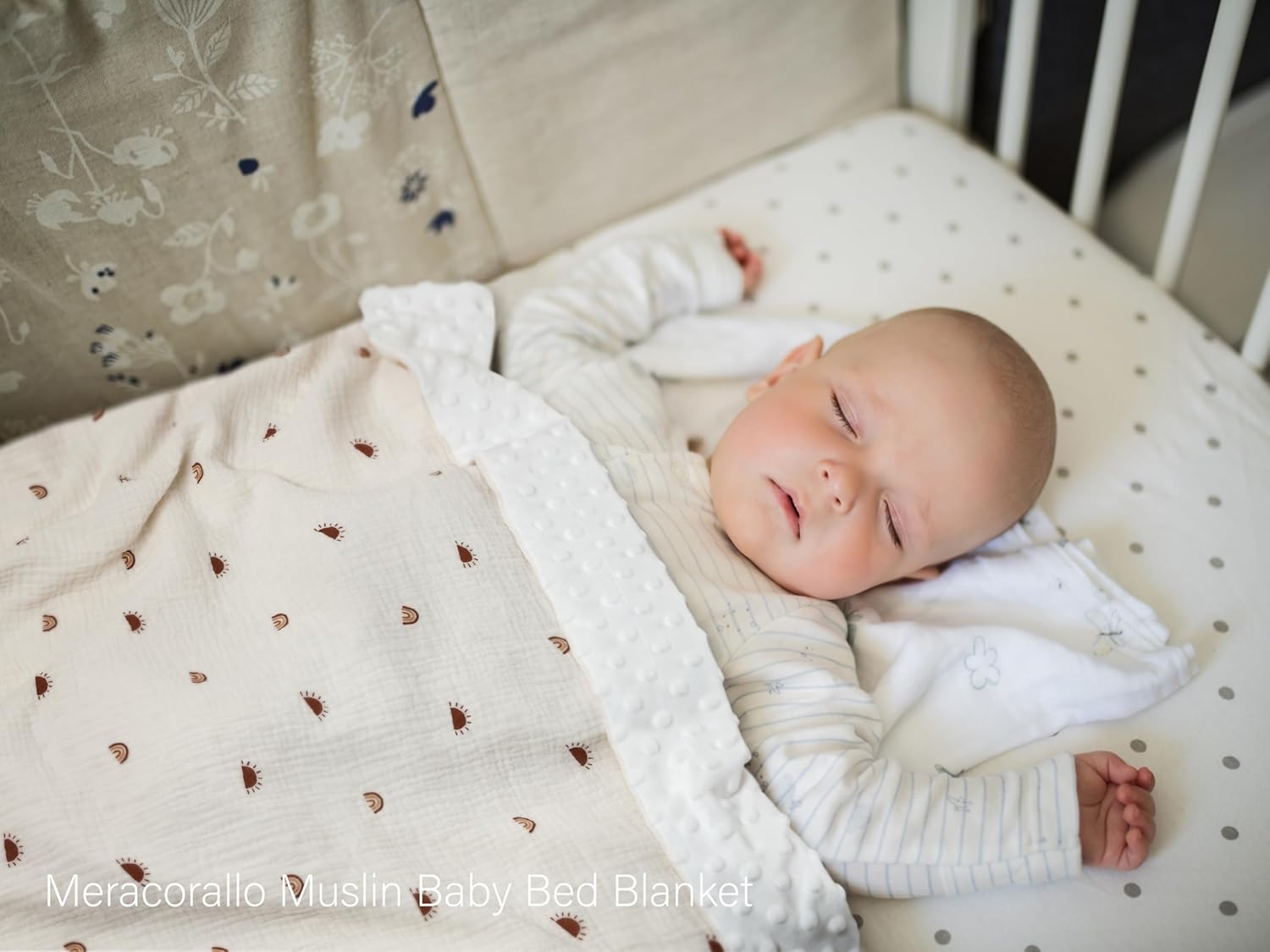 Meracorallo 30" x 40" Baby Blankets, Cozy Soft Muslin Fleece Nursery Blanket, Infant Toddler Bedding Crib Cot Stroller Blanket with Muslin Cotton Front and Minky Dotted Fleece Backing, Sun Rainbow - Image 3
