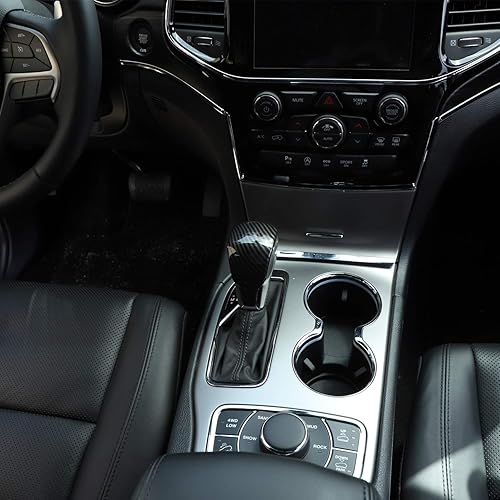 Miniatura 5 de CheroCar Cubierta de la perilla de la palanca de cambios para Jeep Grand Cherokee 2017-2020, accesorios interiores, grano de fibra de carbono, 1