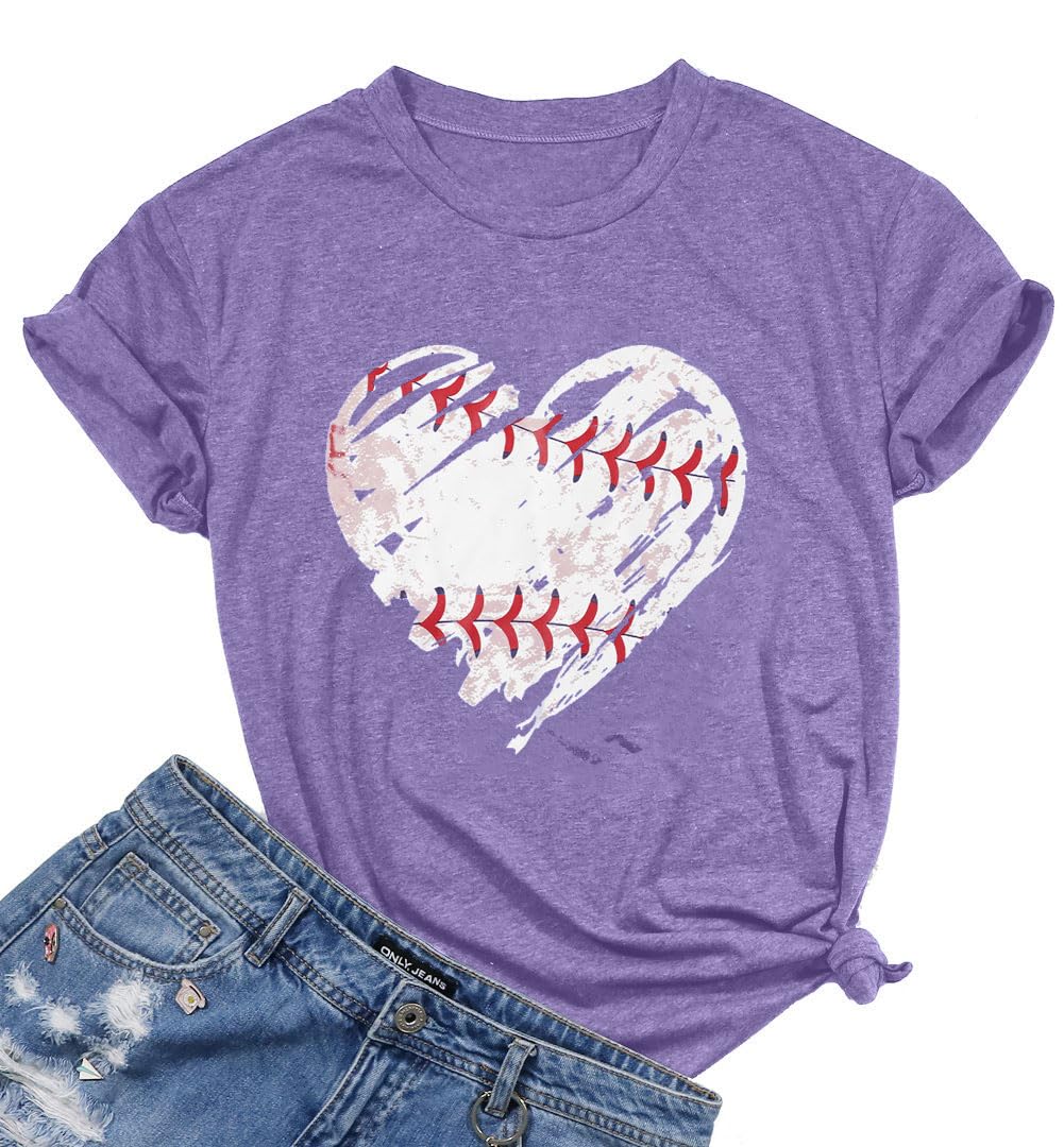 Baseball Shirts Women Baseball Mom Tshirt Baseball Heart Graphic Tee Game Day Gifts Funny Short Sleeve Tops