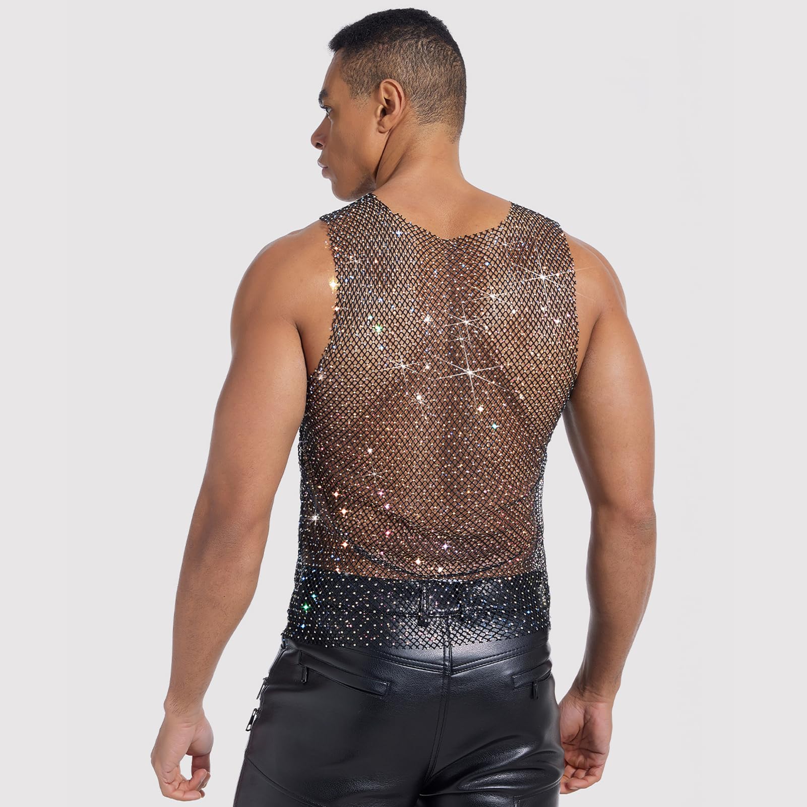 FYMNSI Chemise en maille transparente pour homme - Débardeur musculaire - Été sans manches - Sous-vêtement Gogo Clubwear, Rose