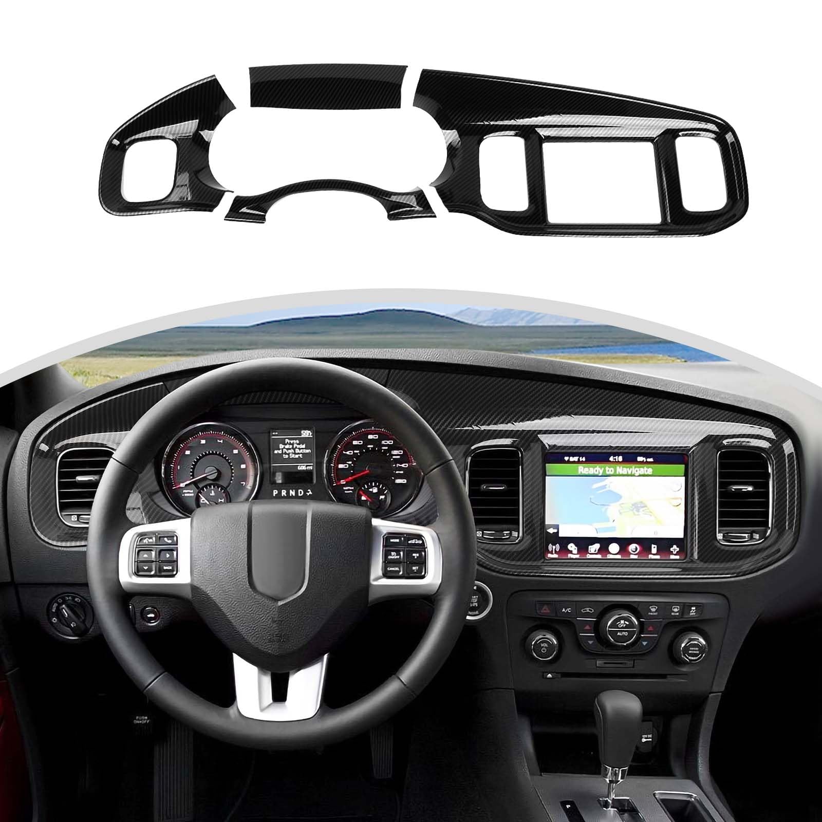 CheroCar Center Console Dashboard Trim Cover Interior Accessories for 2011-2014 Dodge Charger,Carbon Fiber