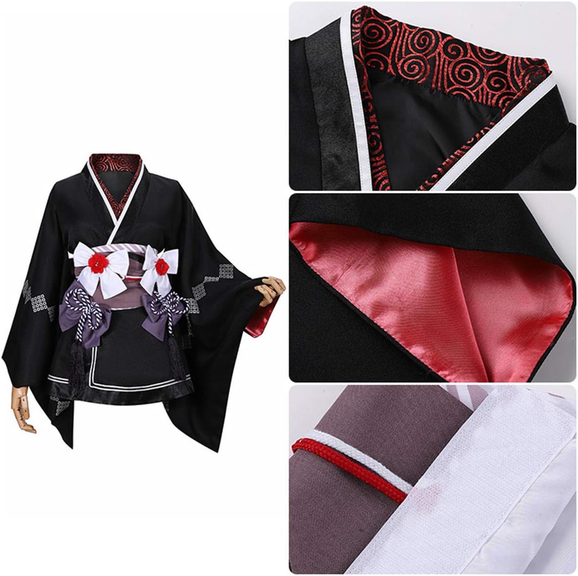 MIAOCOS Women Cosplay Costume Black Kimono Robe Costume for Comic Convention Halloween Party Role Play Show Dress