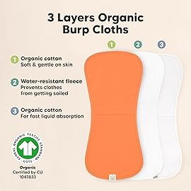 Organic Burp Cloths Baby Boy & Girl - 5-Pack Super Absorbent Cotton Burping Cloths for Babies, Soft & Plush Newborn Spit Up Rags, Infant Towels for Milk Spit Up, Unisex, Large 21 x 10 (Phase)