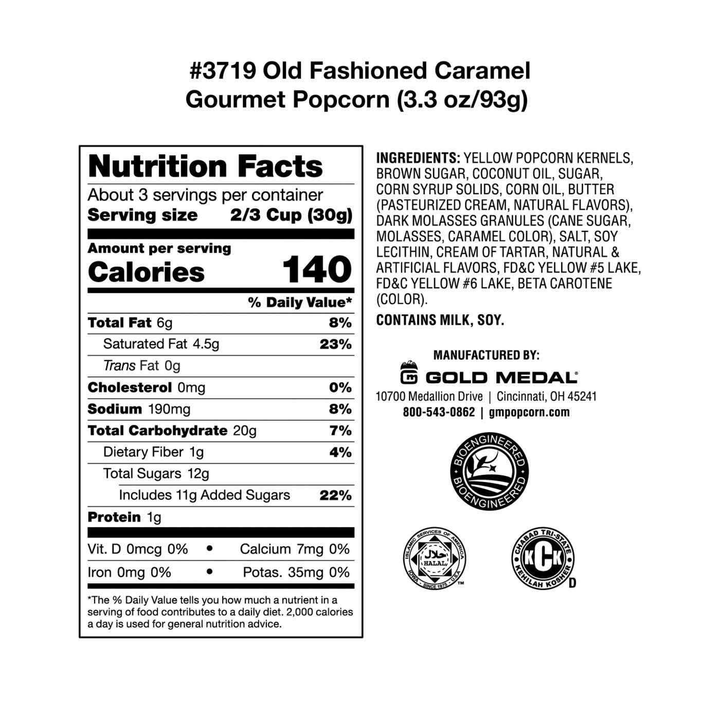 Gold Medal Old Fashioned Caramel Corn Gourmet Popcorn, 3.3 Ounce (Pack of 24)