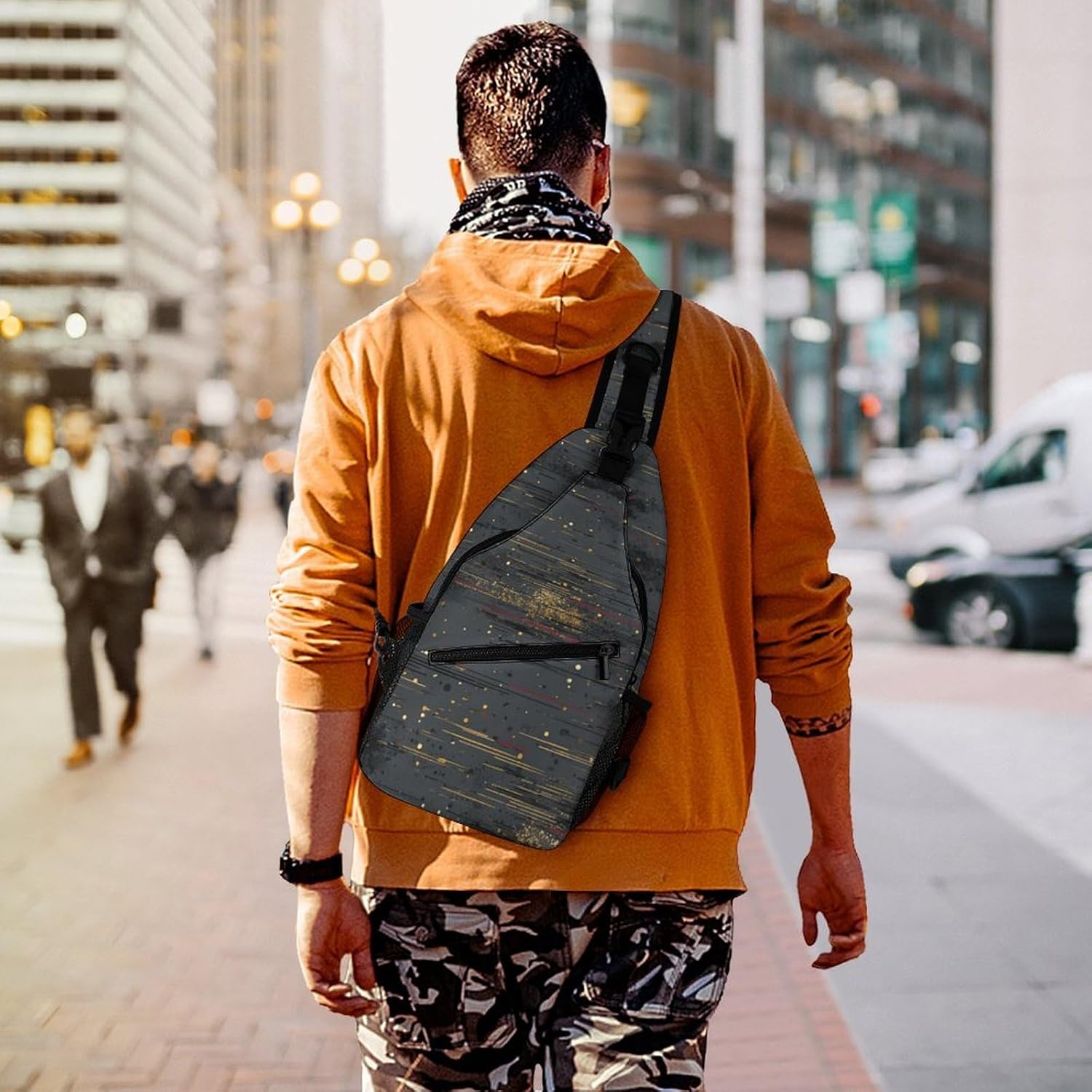 Lines Fragments Sling Crossbody Bag Lightweight Chest Shoulder Backpack for Outdoor Sports