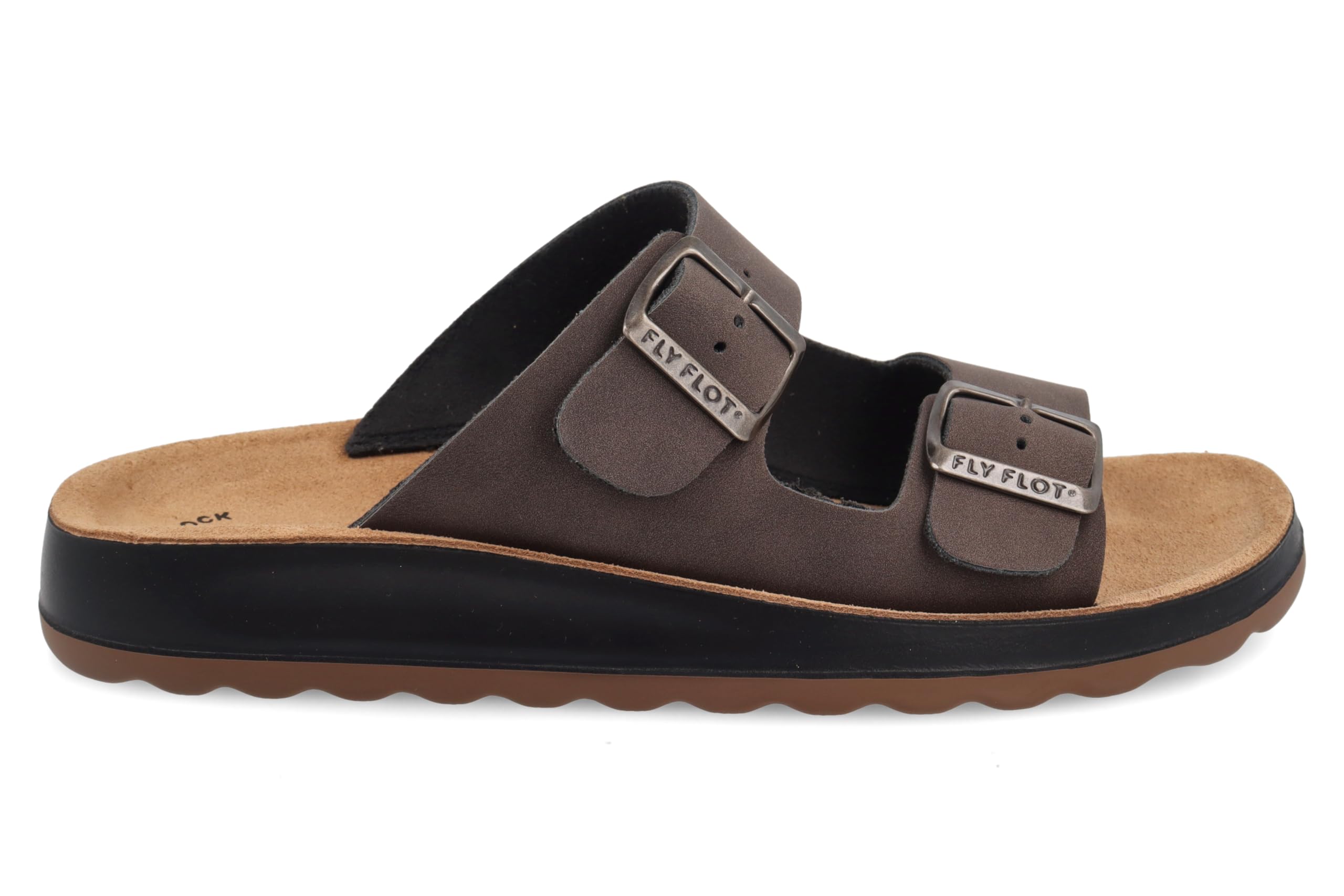 Fly Flot 781714C Slipper 2 Fibbie Pelle con T.Moro Soletta Morbida Made in Italy