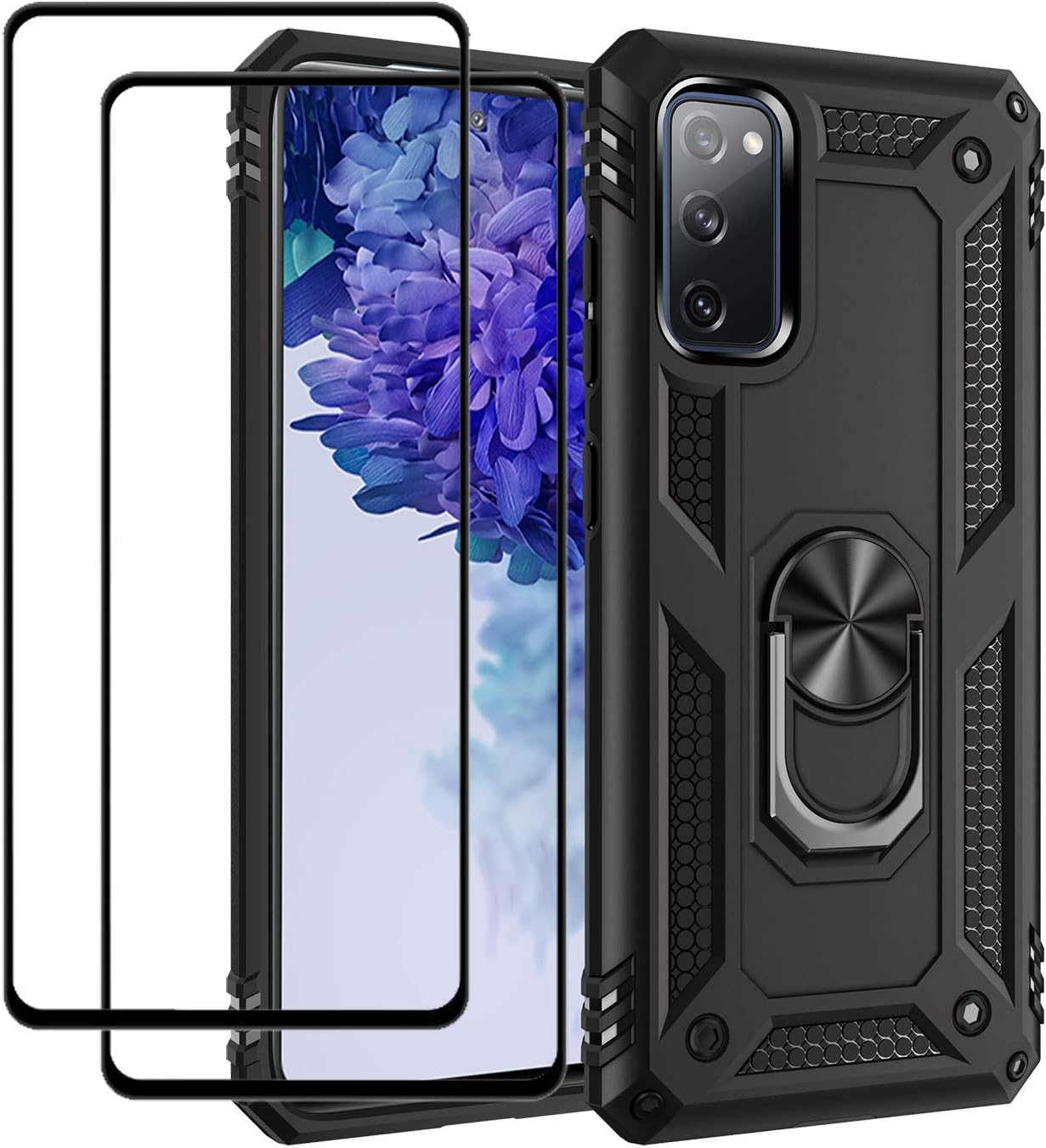 EasyLifeGo for Galaxy S20 FE 4G/S20 FE 5G/S20 Lite/Galaxy S20 FE 2022 Kickstand Case with Screen Protector Tempered Glass [2 pieces], Hybrid Heavy Duty Armor Dual Layer Anti-Scratch Case Cover, Black