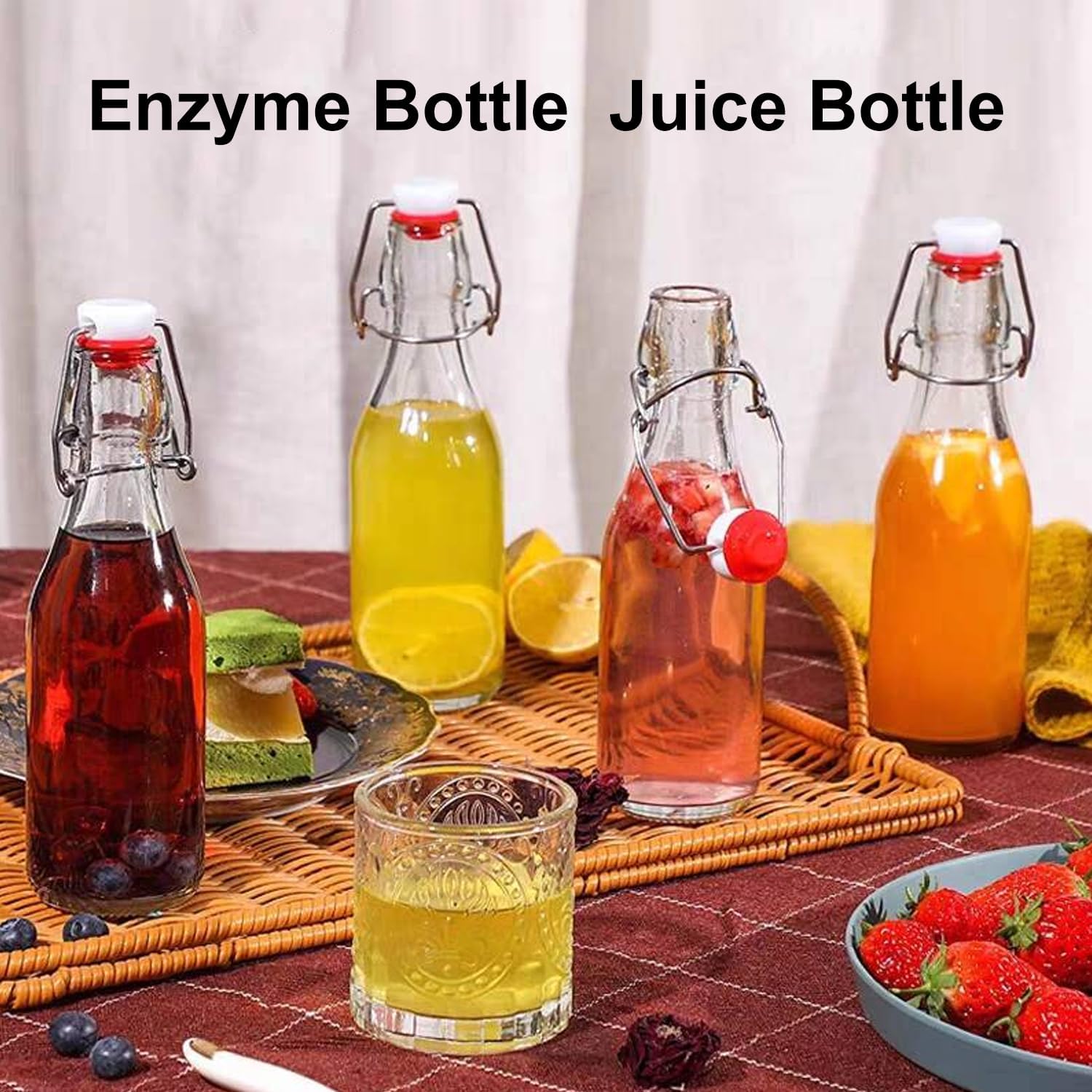 Swing Top Glass Bottles 8 Pack, 8.5 oz Flip Top Beer Brewing Bottle, Airtight Stopper Cap Lid, Bonus 2 Bottle Pourer for 2nd Fermentation, Kombucha, Kefir, Vanilla Extract, Coquito, Juice, Tea