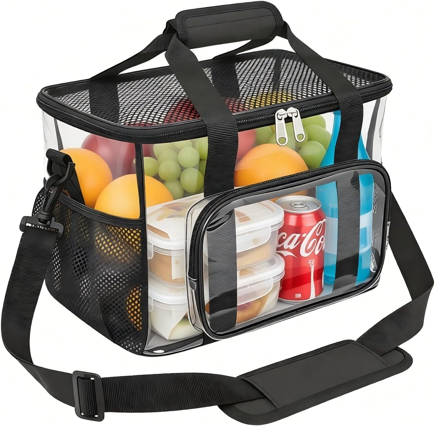 Clear Lunch Bags For Work, Transparent Lunch Bag Stadium Approved, Clear Bag with Adjustable Strap and Front Pocket for Men Women(12"x 9" x 9" Black)