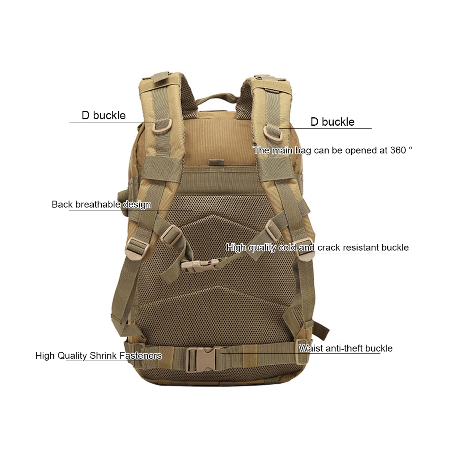 YUANZHOU Zaino tattico da 45 litri Zaini grandi da campeggio Zaini da trekking per campeggio all'aperto Pesca Trekking Travellin,B