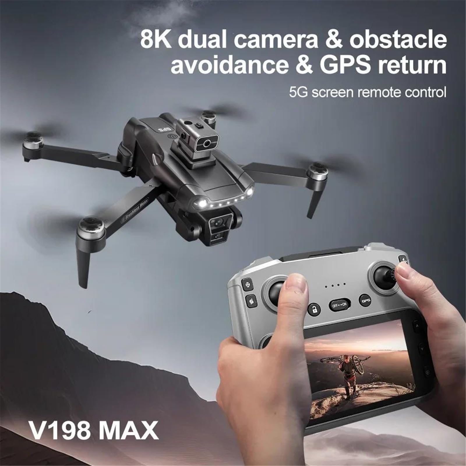 Triple battery,dron v198 max gps hd fotografia lotnicza podwójny aparat bezszczotkowy quadrotor laser unikanie przeszkód lotnictwo