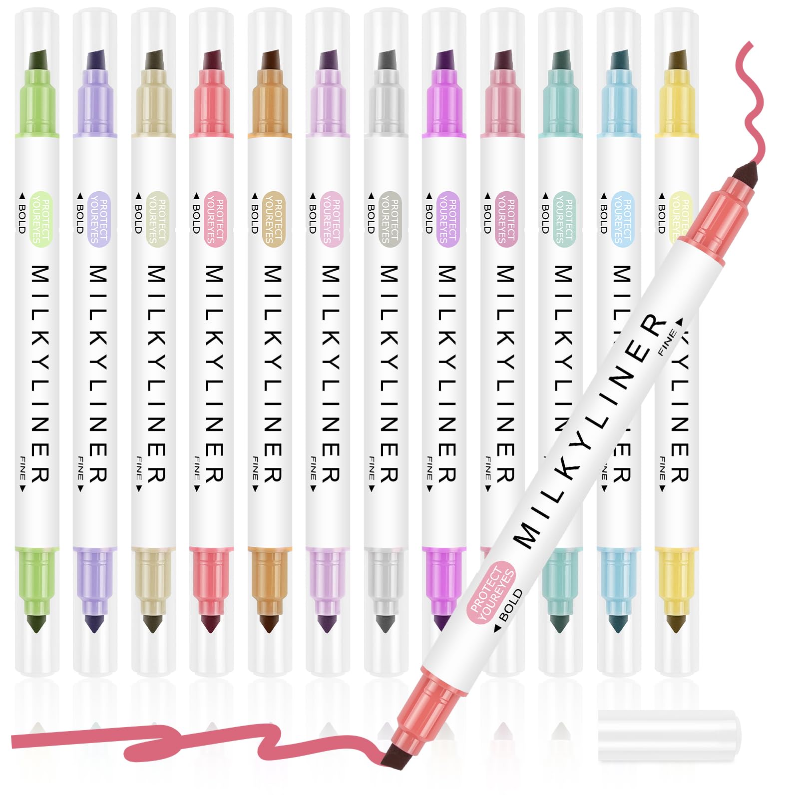 APXEL Dual Tip Fluorescent Highlighter Pens, 12 Colors Mild Highlighters, Quick Dry Broad & Fine Tip Markers & Highlighters for Adults & High School Students Stationary Supplies (Retro)