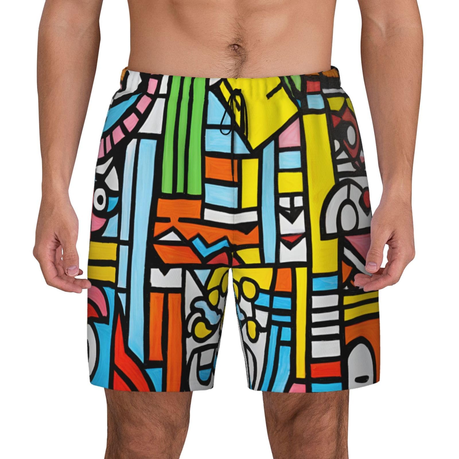 Bañador abstracto multicolor transpirable de hombre estilo casual verano 8