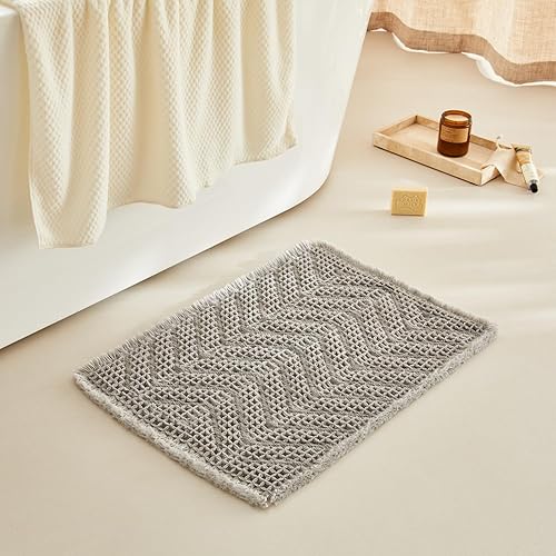 Miniatura 7 de Tapete de baño de punto gofre mejorado, súper absorbente, antideslizante, lavable a máquina, parte trasera de goma, ultra suave, color gris, 17 x 24