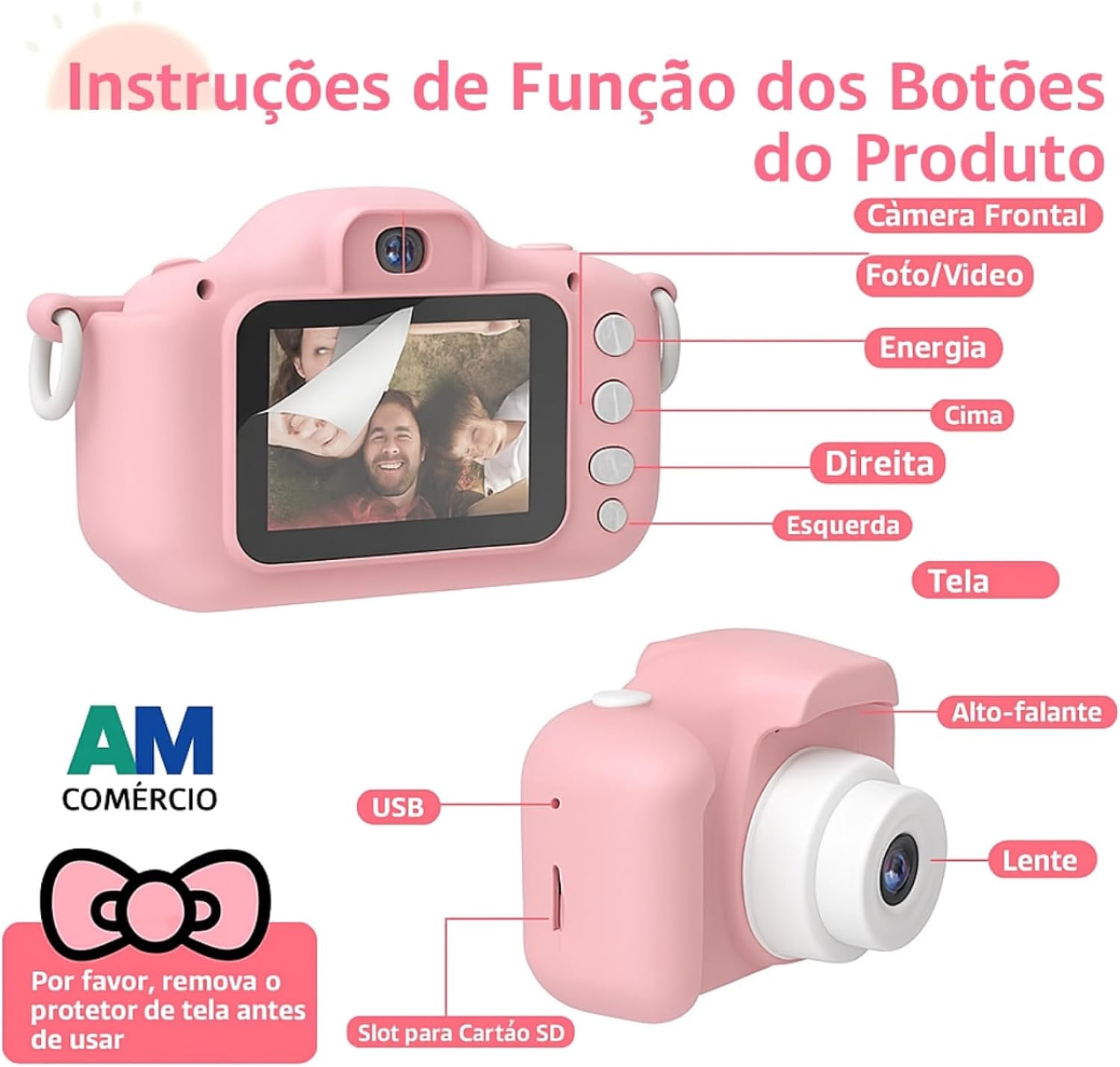Câmera Infantil HD para Meninos e Meninas – Fotos e Vídeos, Tela LCD 2”, Jogos, Filtros e Bateria Recarregável - Rosa Câmera Infantil HD para Meninos e Meninas – Fotos e Vídeos, Tela LCD 2”, Jogos, Filtros e Bateria Recarregável - Rosa