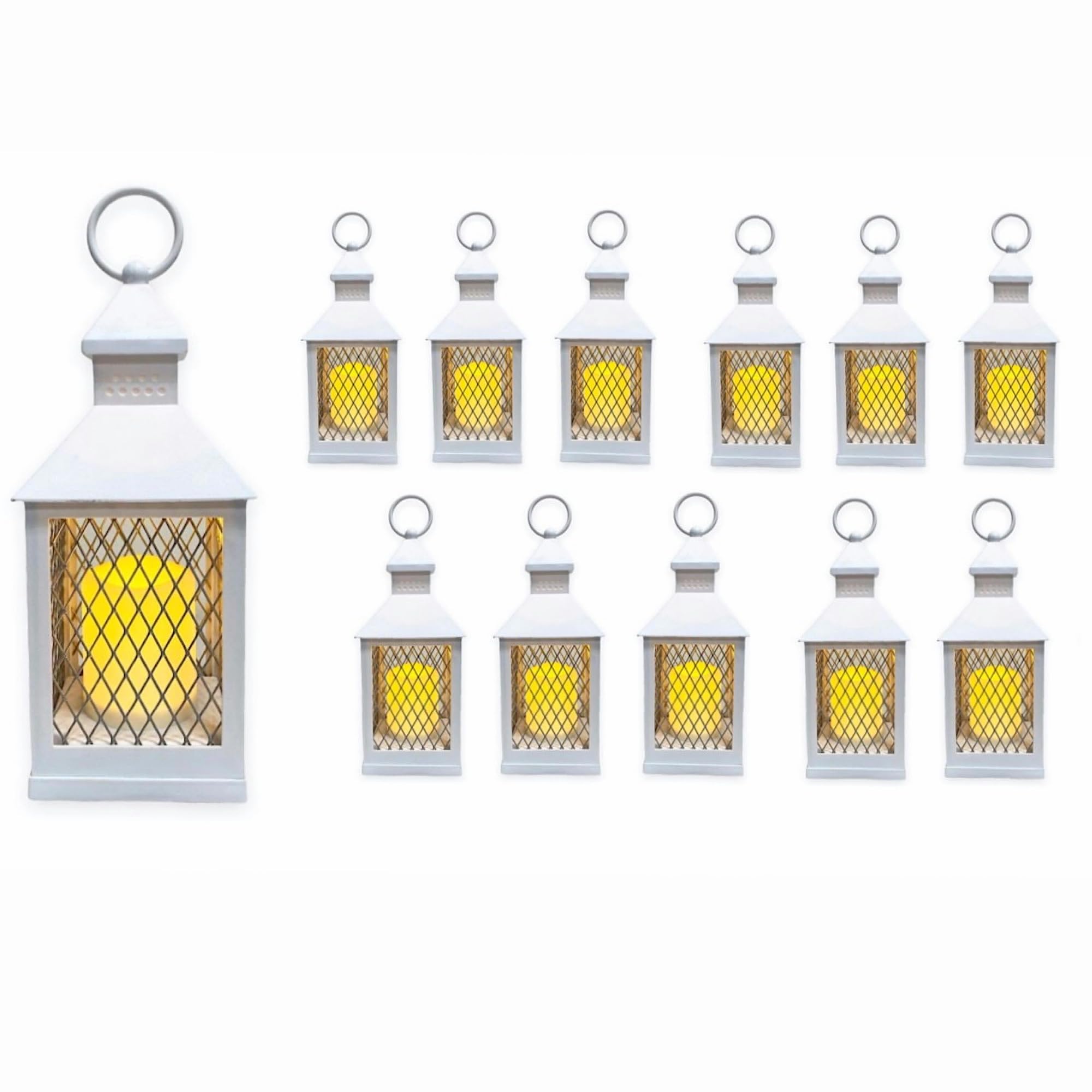 Farmhouse 12-Piece Set – 10" Decorative Lantern with Flameless LED Candle & 5-Hour Timer – Rustic Wedding Décor, Indoor Home Decoration, Outdoor Patio Lighting, Weather-Resistant – White