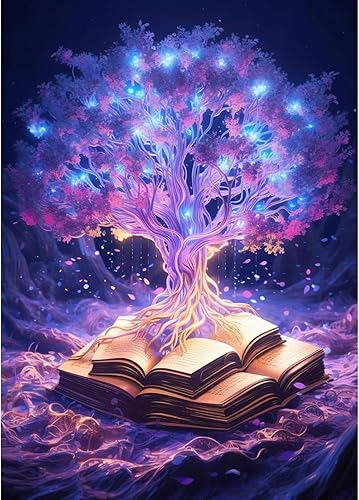 Lxmsja Kit de pintura de diamante púrpura del árbol de la vida para adultos principiantes, kit de arte de diamantes de libro abierto, kits de arte
