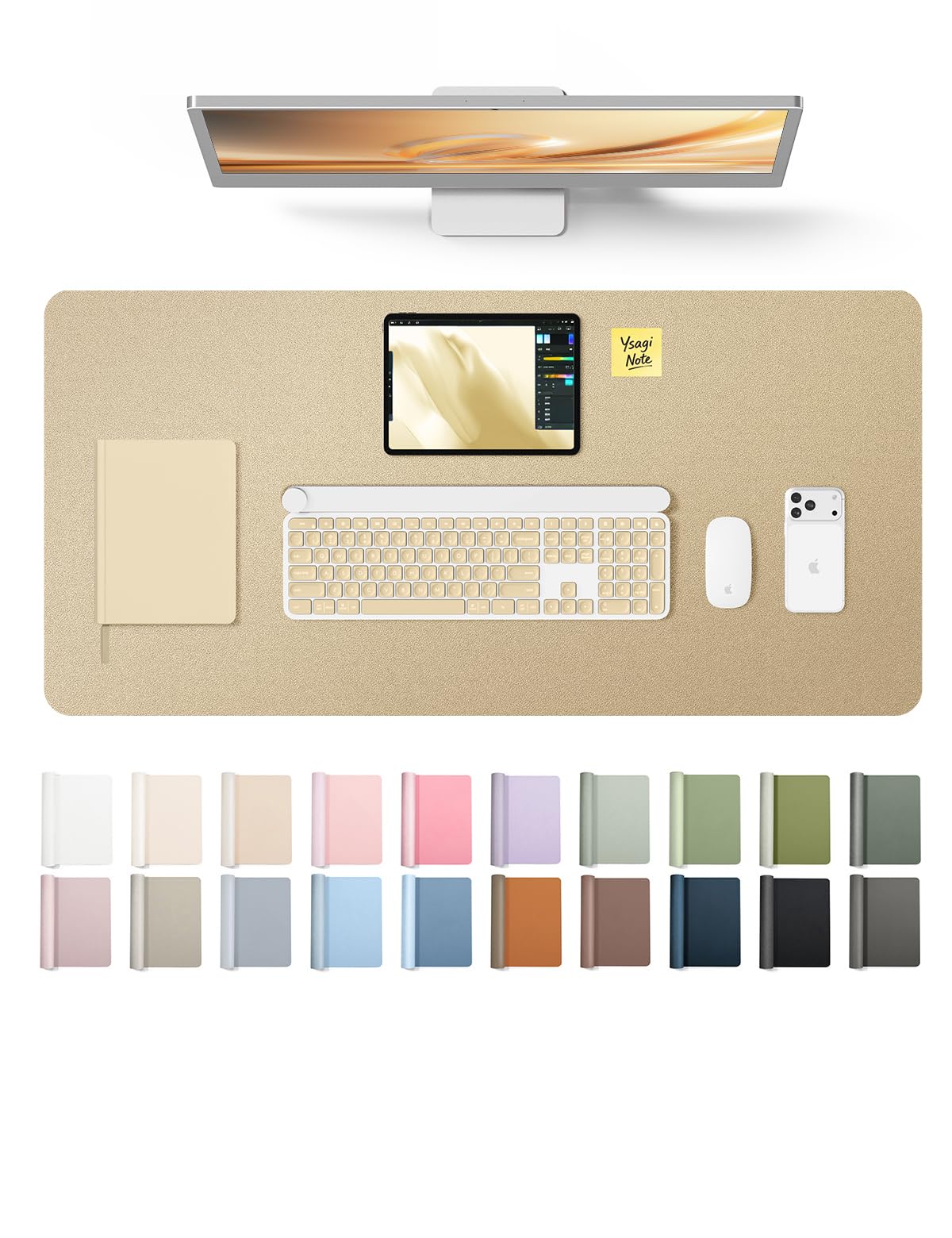 YSAGi Leather Desk Pad Protector Large Mouse Pad with Non-Slip PU Leather, 35.4" x 17" Gold | Protects Your Desk Surface - main product image