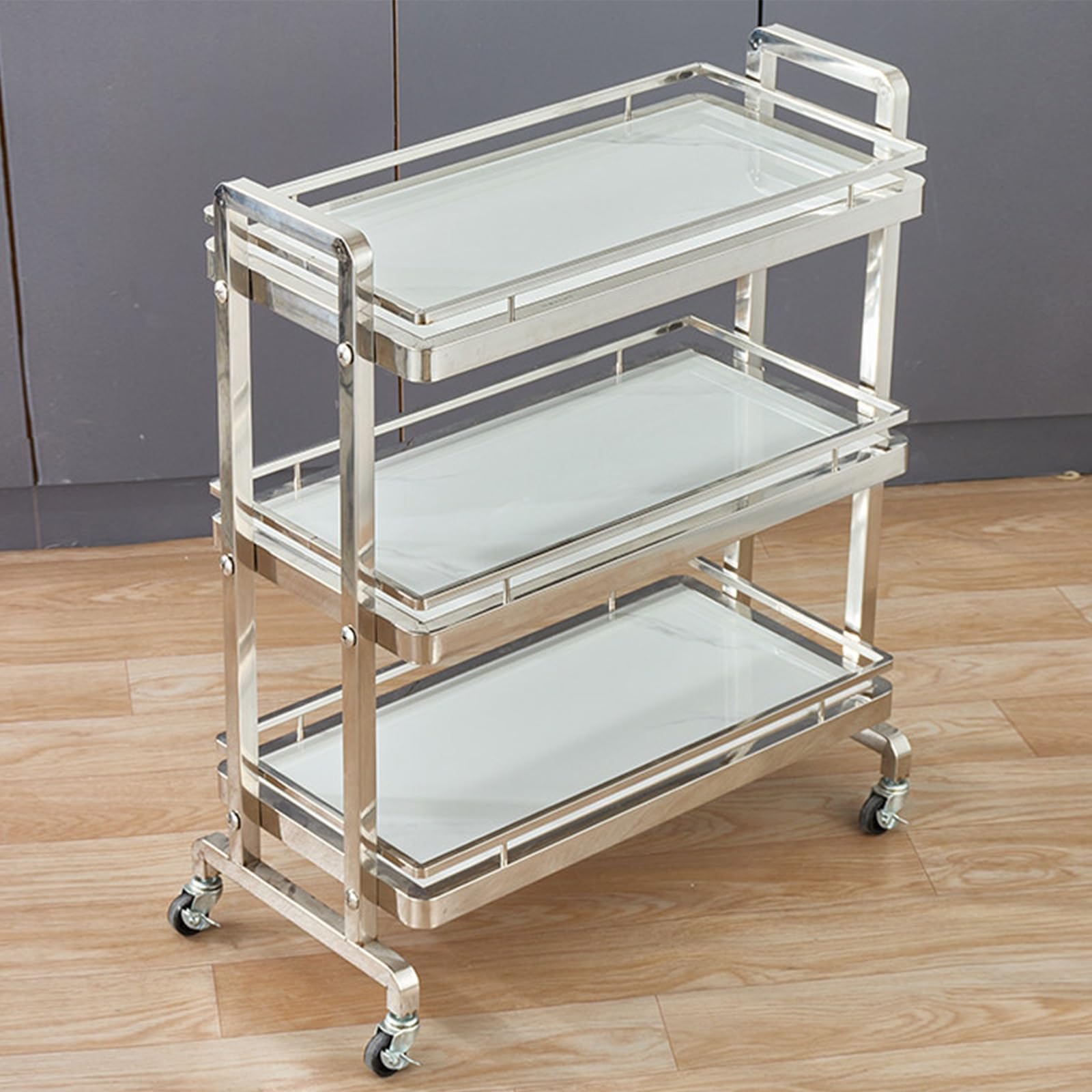 Kiboncy I Heavy Duty 3-Tier Restaurant Serving Cart, Stainless Steel Catering Trolley With Lockable Casters, Mobile Food Snack Cart For Ktv Hotel Cafe(I)