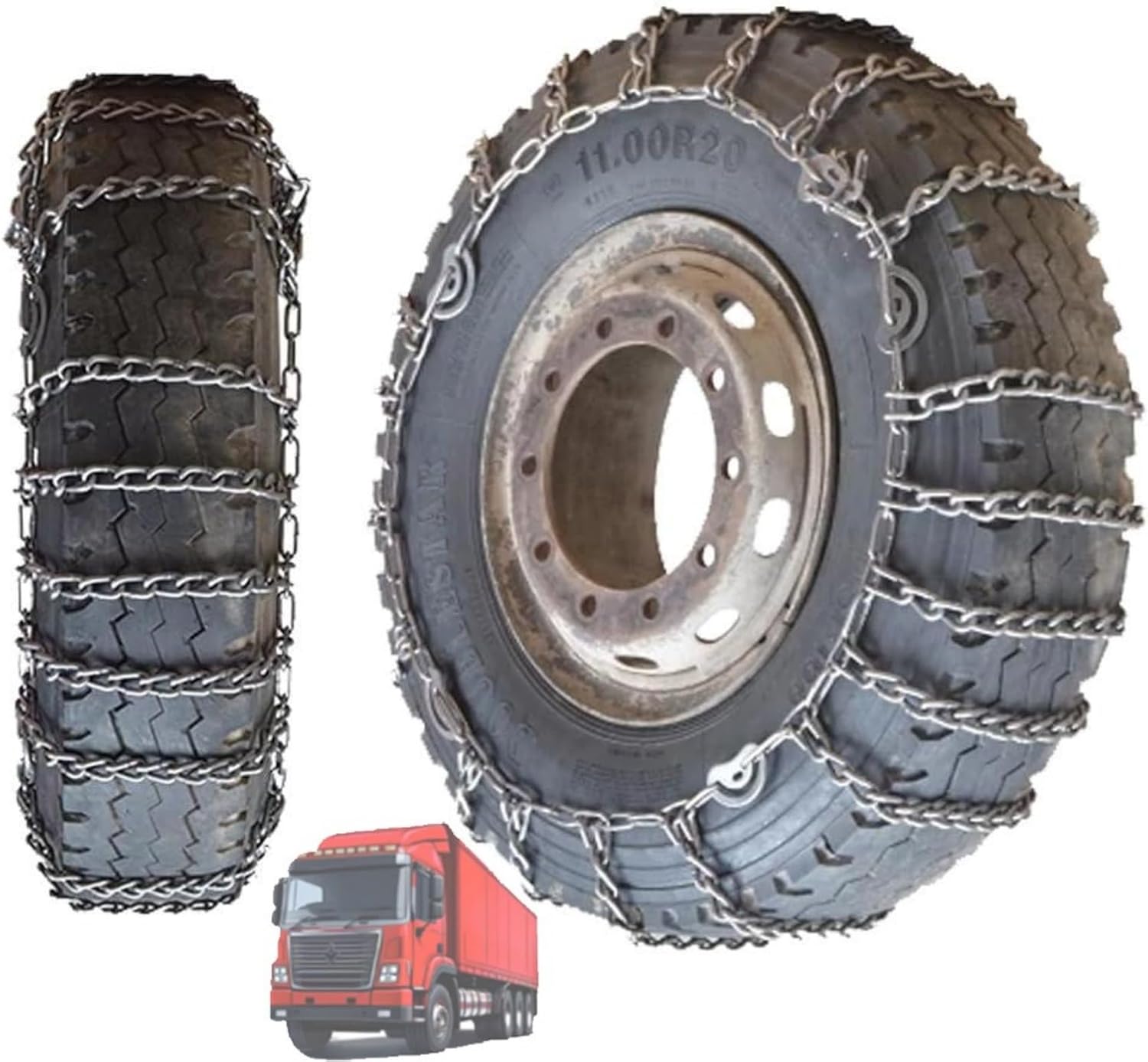 Set of 2 Snow Tire Chains For Cars Suv Pickup Trucks Commercial trucks- Quick Fit AND Easy Installation,Reusable Universal Emergency Traction Snow Chains 315/70R22.5 9mm 9R22.5