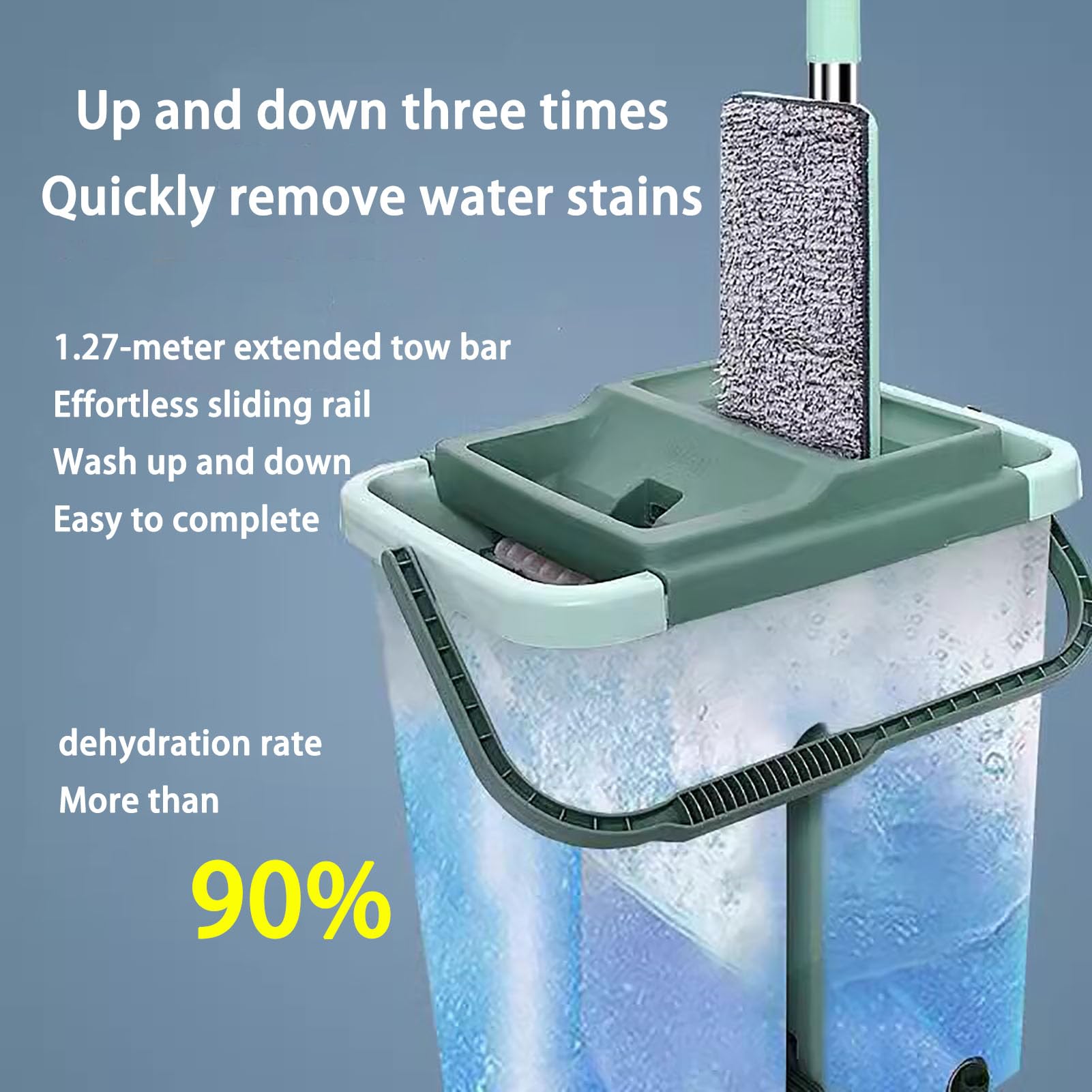 Recambio Fregona con Cabeza de Microfibra, Mopa Fregona Giratorio con Cubo Escurridor, Separar el Agua Sucia, Doble Uso Seco y Húmedo para Limpiar Azulejos, Paredes, Suelo, Ventanas, Coches,F