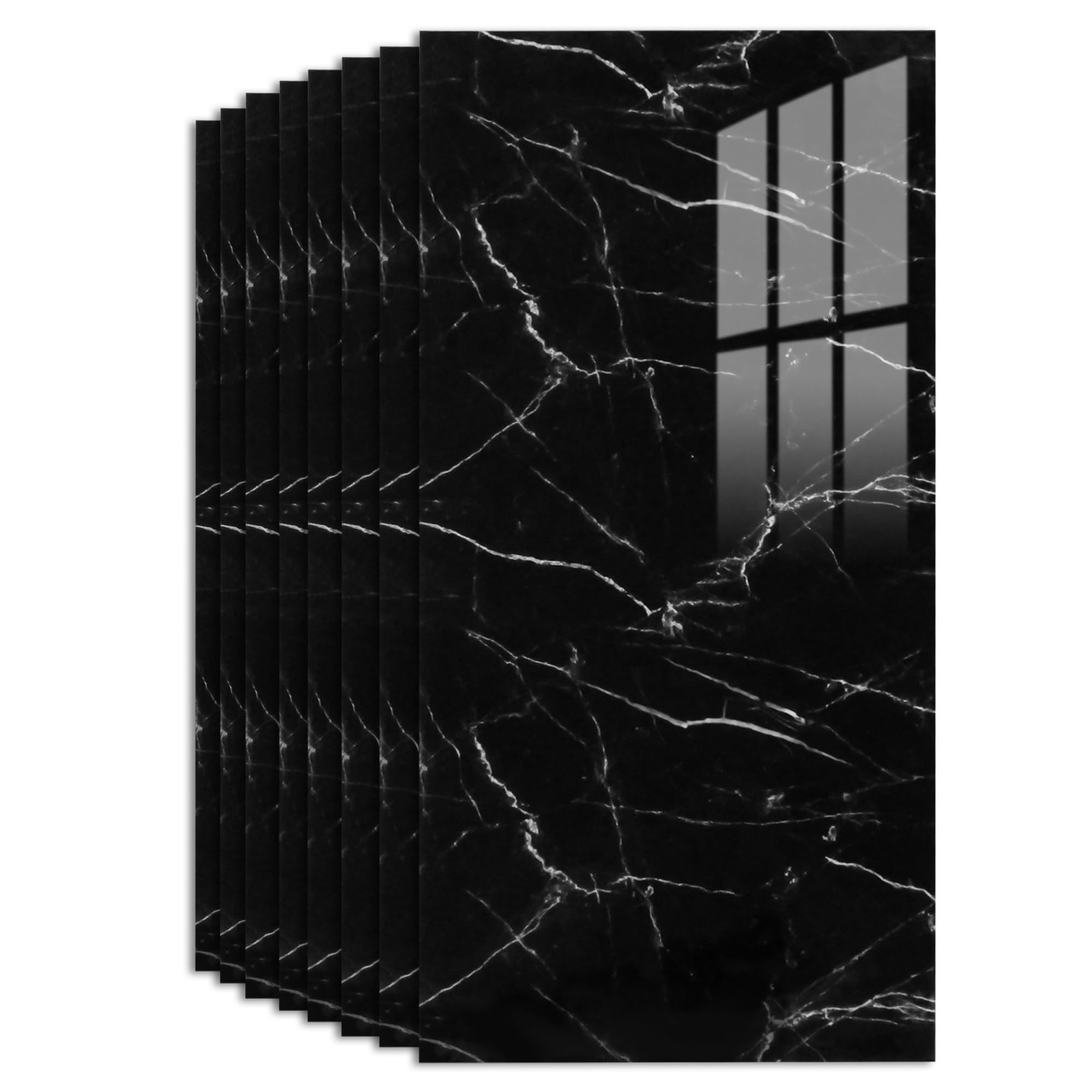 Marble Tile Stickers 60 x 30cm, 30 Pcs Self Adhesive Wall Tiles Waterproof, Stick on Tiles for Bathroom, Kitchen, Backsplash (Black Rock)