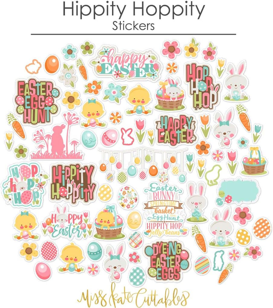 Miss Kate Cuttables Paper & Sticker Kit - Hippity Hoppity for Easter Spring - 17 Double-Sided 12x12 Papers with 33 Designs & 1 8X12 Sticker Sheet - Scrapbooking Card Making Crafting