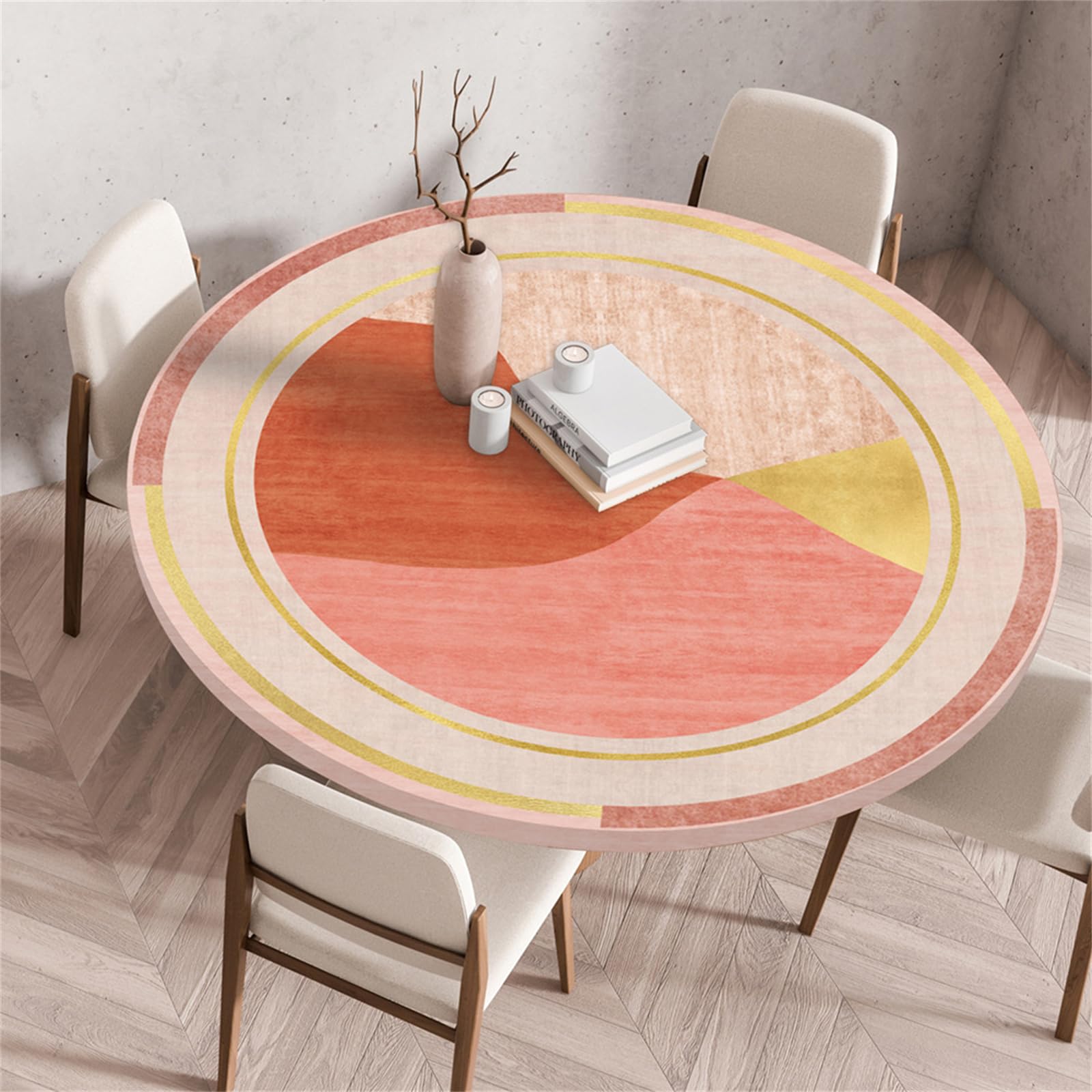 Muiuou Outdoor Elastic Fitted Round Tablecloth, Printing Reusable Waterproof Oil-Proof Wipeable Round Table Cover Cloth, Fitted Kitchen Restaurant Home Decoration (Diameter 130cm,Style 20)