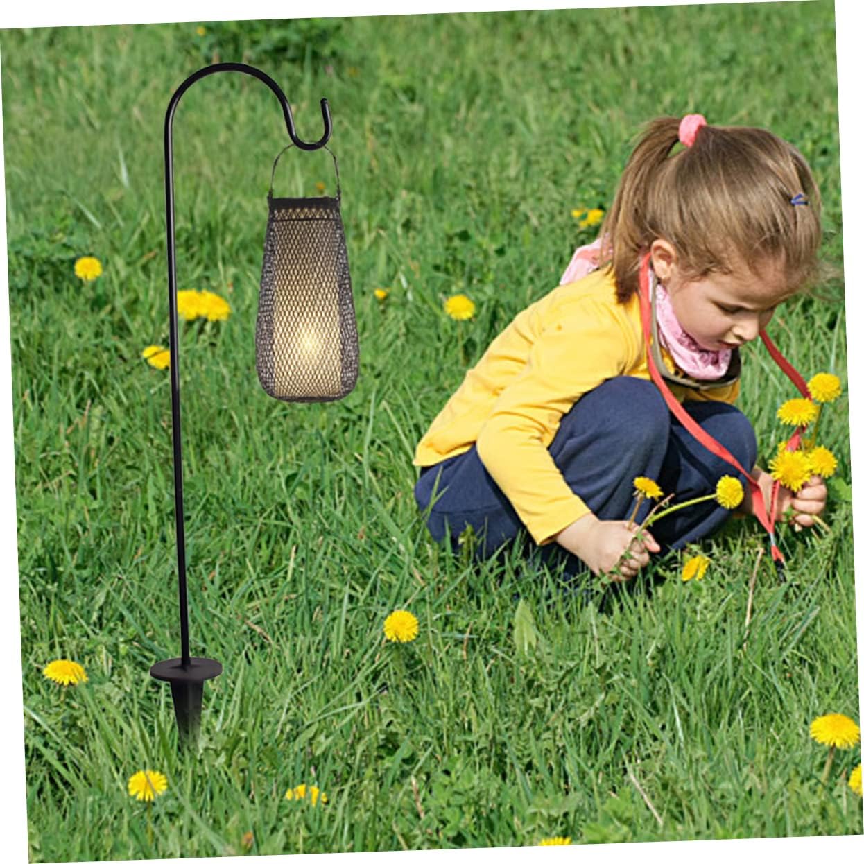 6pcs Iron Garden Hooks Multi-Functional Light Hanging Hooks for Outdoor Use Ground Inserted for Lanterns and Decor Black and Practical