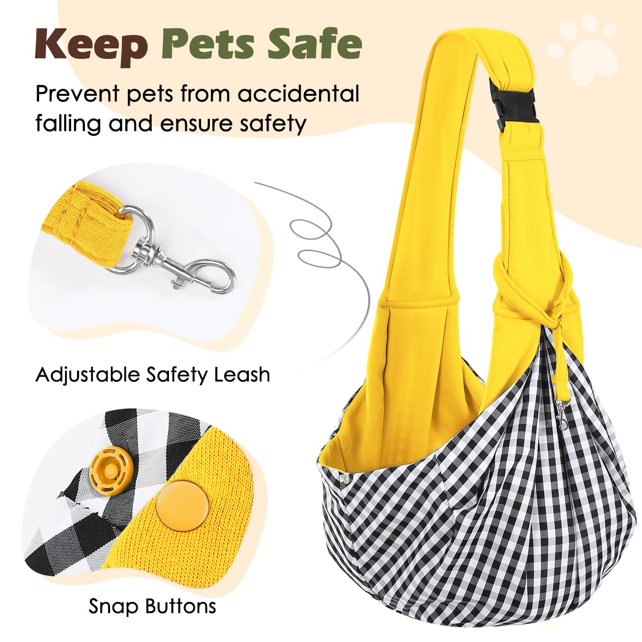 Pawaboo Dog Sling Carrier for Small Dogs Reversible Hand Free Dog Carrier Sling with Adjustable Strap Buckle & Safety Leash - Image 4