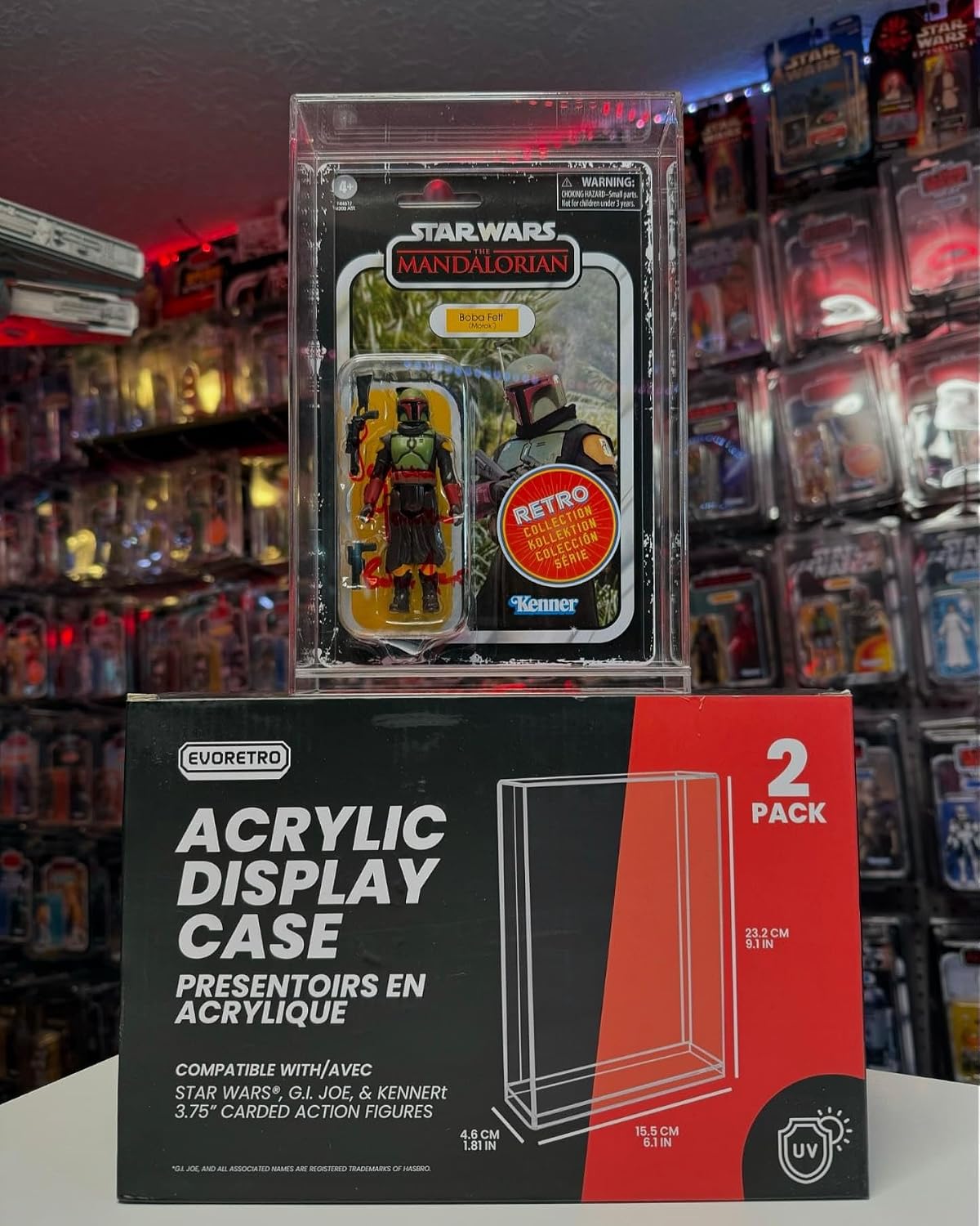 EVORETRO Action Figure Display Case Protector Compatible with Star Wars, Marvel Legends, GI-Joe 3.75 in Carded Action Figures, Anti-UV Thick Durable Clear Acrylic Box, Lasts for Years to Come - 2 Pack