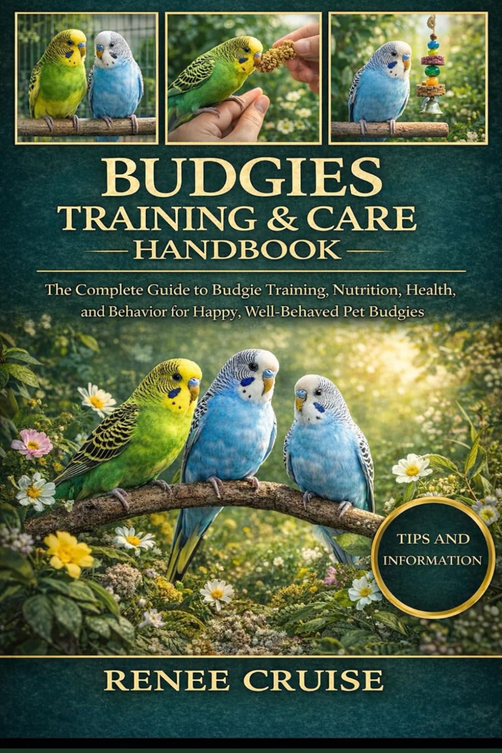BUDGIES TRAINING & CARE HANDBOOK: The Complete Guide to Budgie Training, Nutrition, Health, and Behavior for Happy, Well-Behaved Pet Budgies.