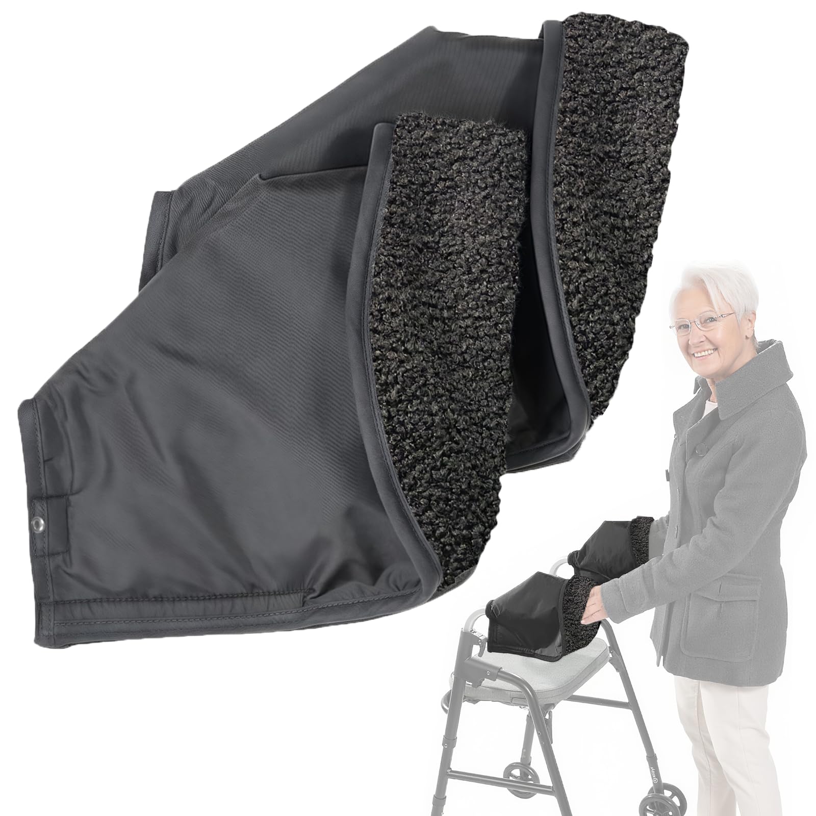 Photo 1 of Rollator Handle Gloves for Wheelchair & Walker Hand Warmer Protection Cover, Winter Outdoor Windproof & Snow & Rain Waterproof Accessories, 2 Pc ?