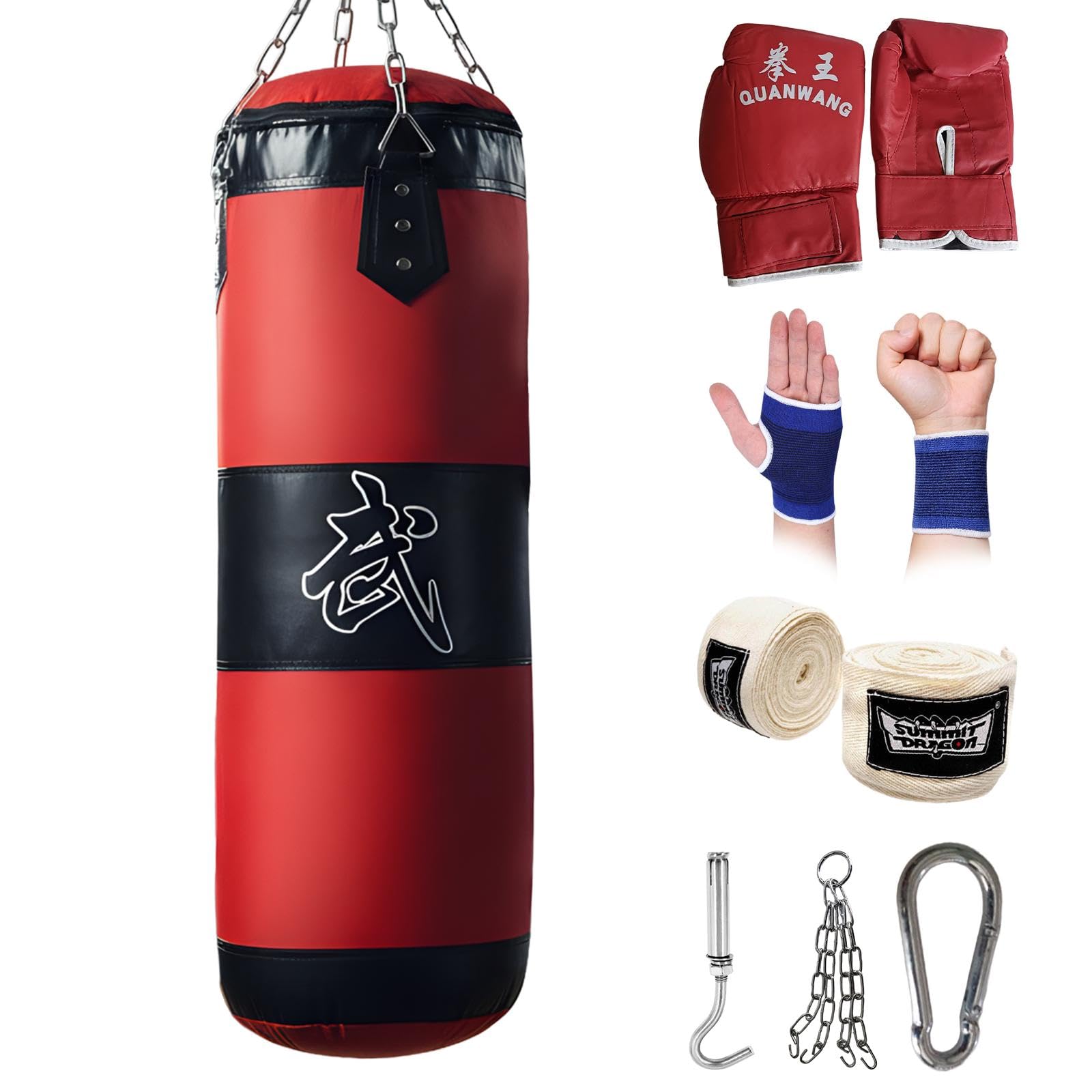 Sacos de Boxeo, Sin-Relleno para Adutos, Cadena, Saco de Boxeo Pesado, MMA, Extremadamente Resistente y Duradero, Kickboxing, Bolsa para Entrenamiento, Fitness, Artes Marciales, Ejercicio Fisico