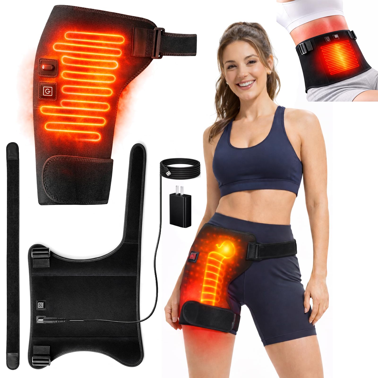 2026 Upgraded Heated Hip Massager for Pain Relief Sciatica Support Wearable Adjustable Hip Thigh Brace for Menopausal Women